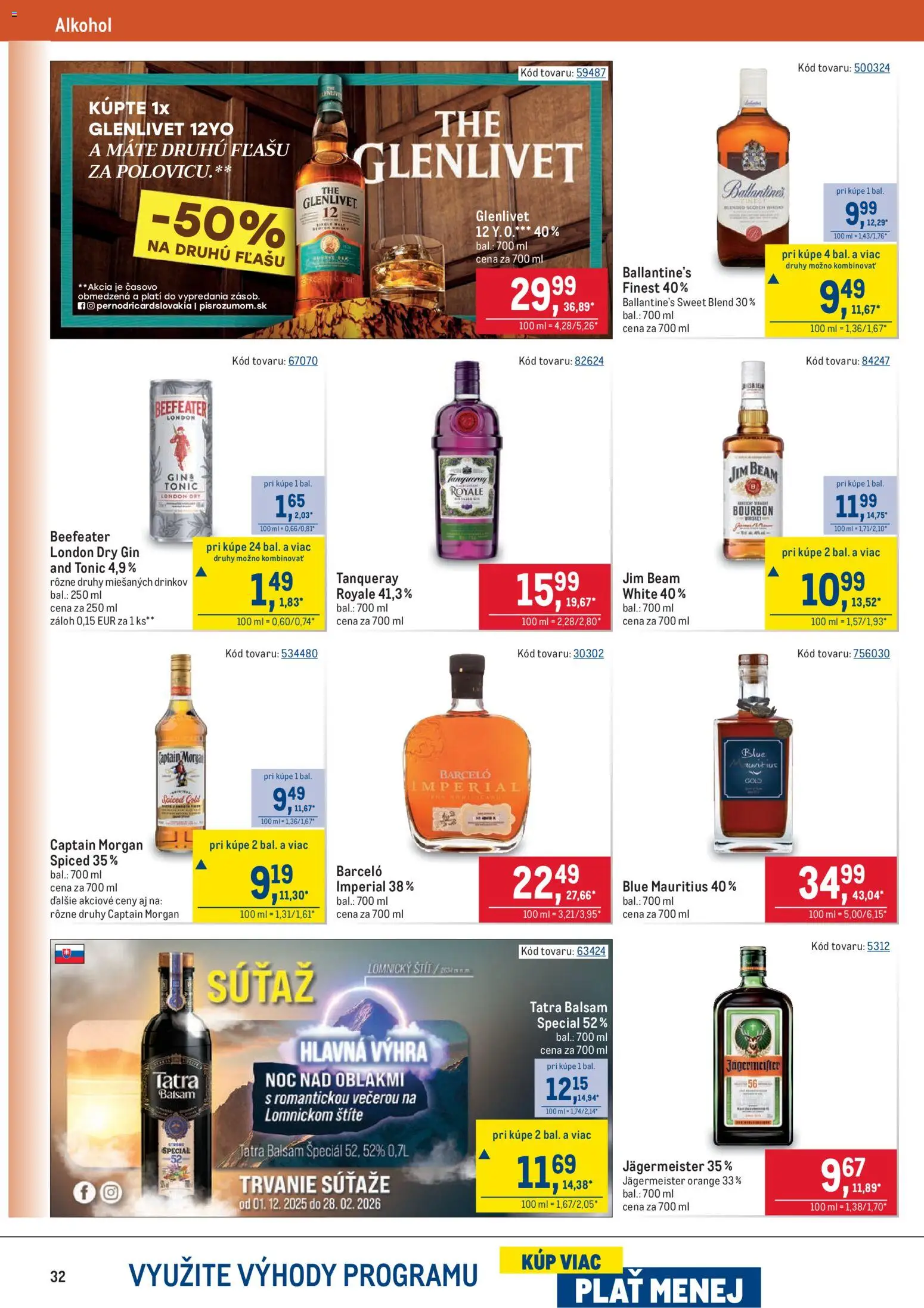 Nové Metro akcie – leták je platný od 19.11.2025 | Strana: 32 | Produkty: Jägermeister, Beefeater, Jim Beam, Captain Morgan