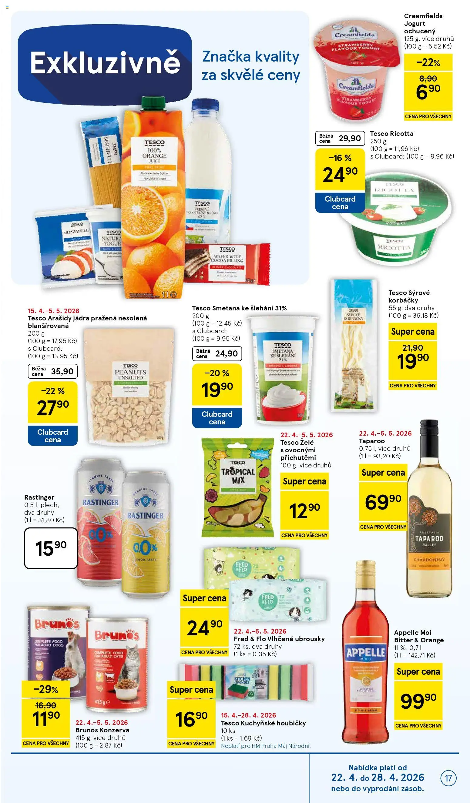 Tesco leták - Hypermarket od 22.04.2026 | Strana: 17 | Produkty: Vlhčené ubrousky, Ricotta, Jogurt, Smetana ke šlehání