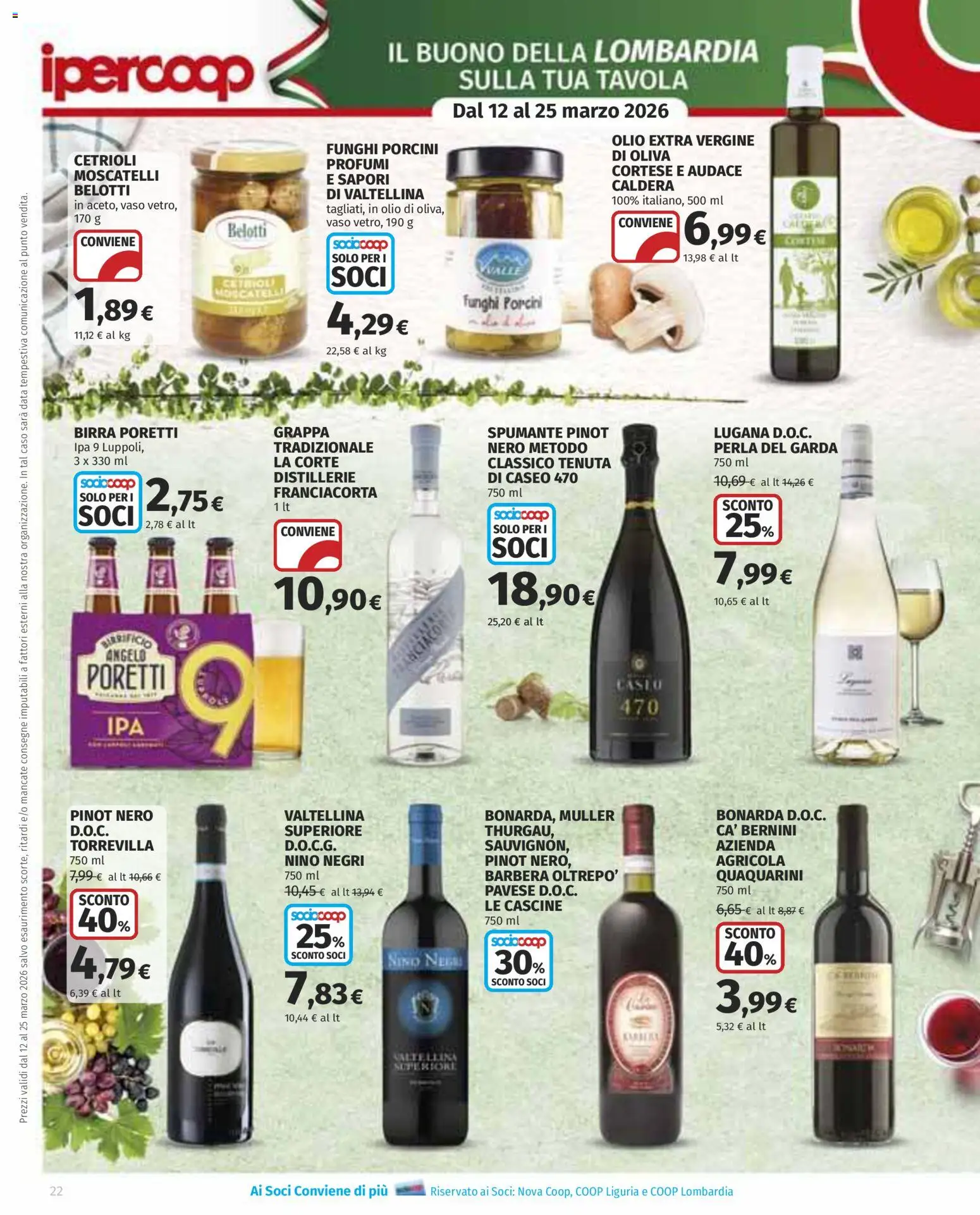 Volantino Ipercoop del 12.03.2026 | Pagina: 22 | Prodotti: Birra, Funghi, Data, Olio extra vergine