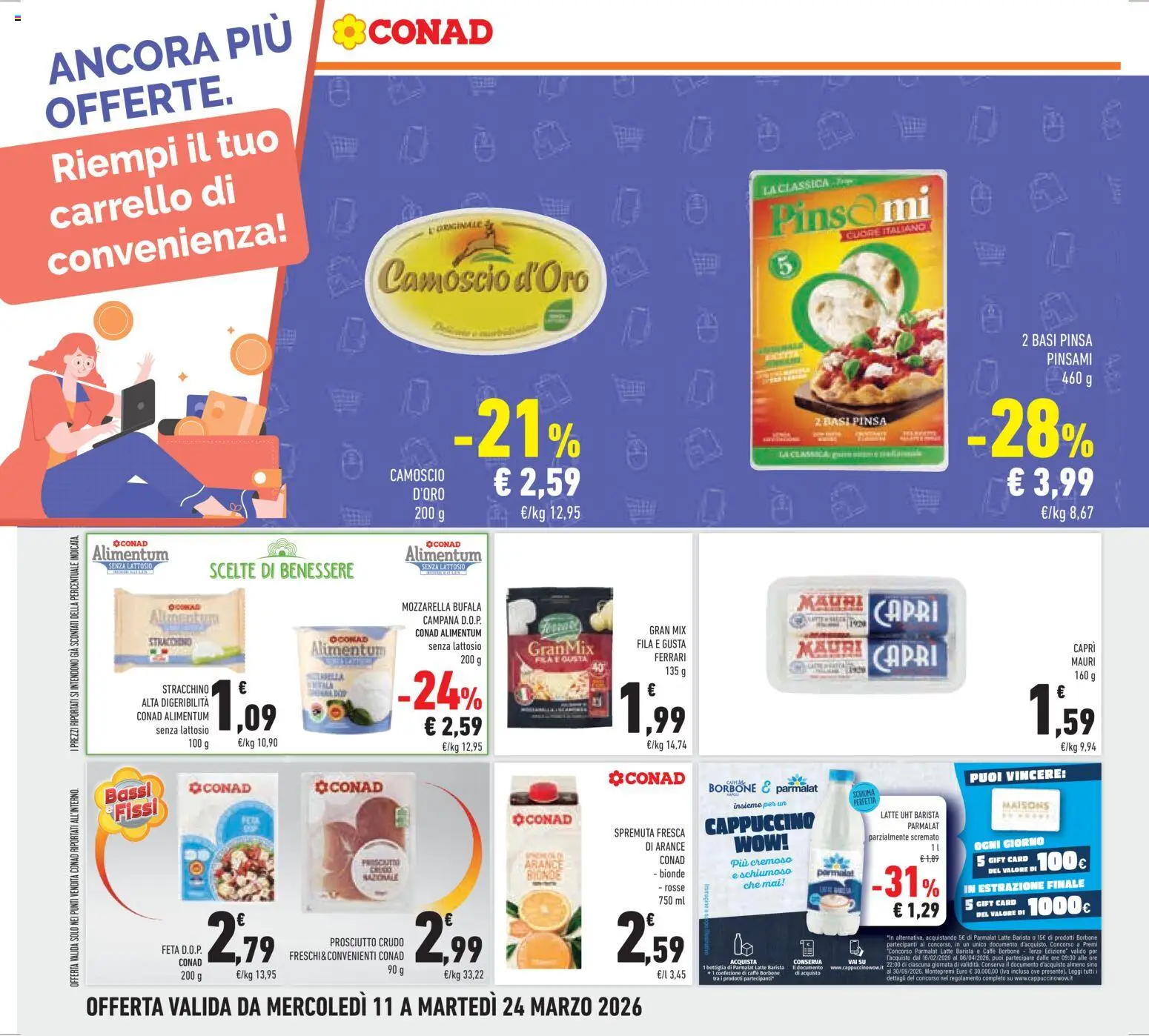 Volantino Conad del 11.03.2026 | Pagina: 28 | Prodotti: Prosciutto Crudo, Caffè, Carrello, Stracchino