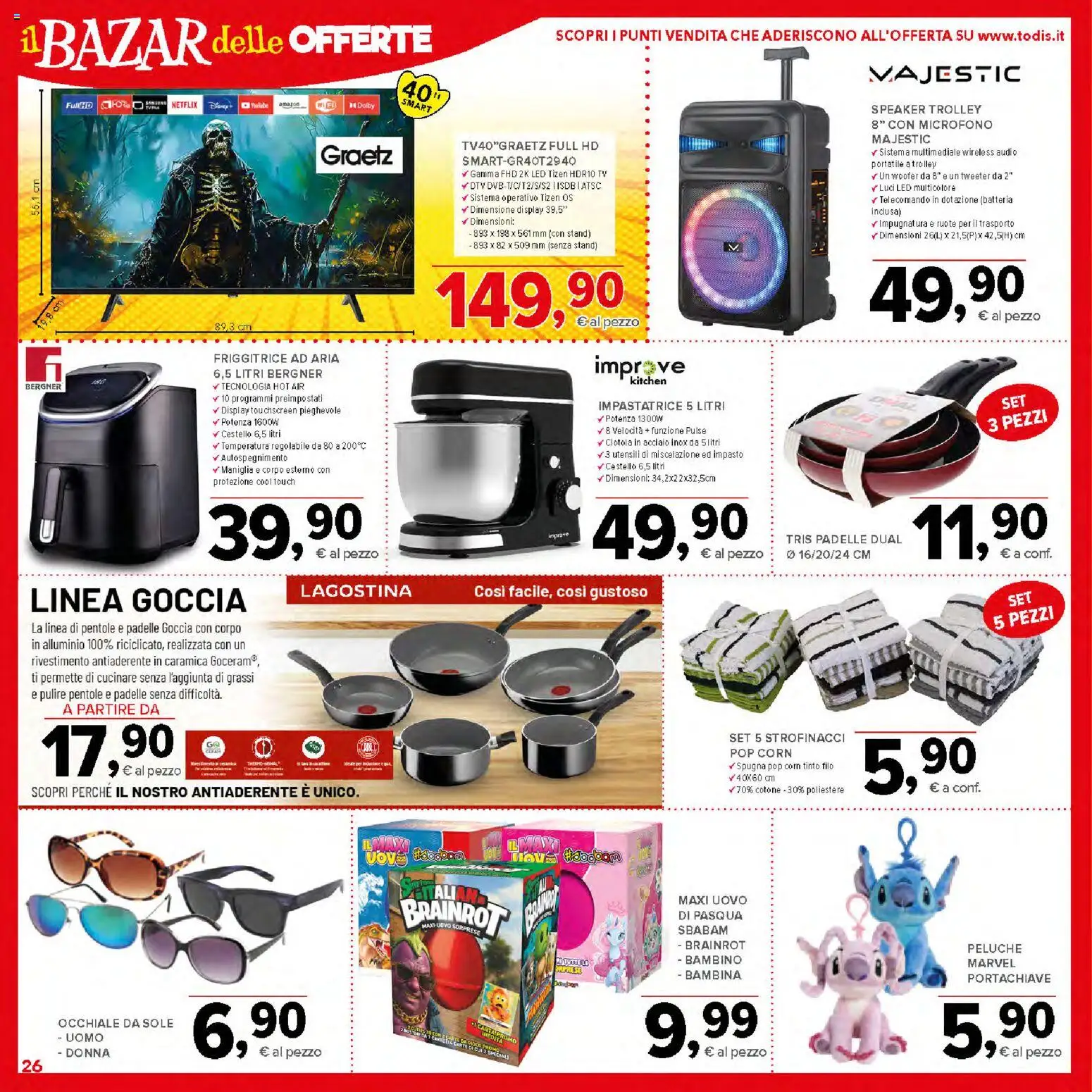 Volantino Todis del 26.03.2026 | Pagina: 26 | Prodotti: Spugna, TV, Pop corn, Trolley