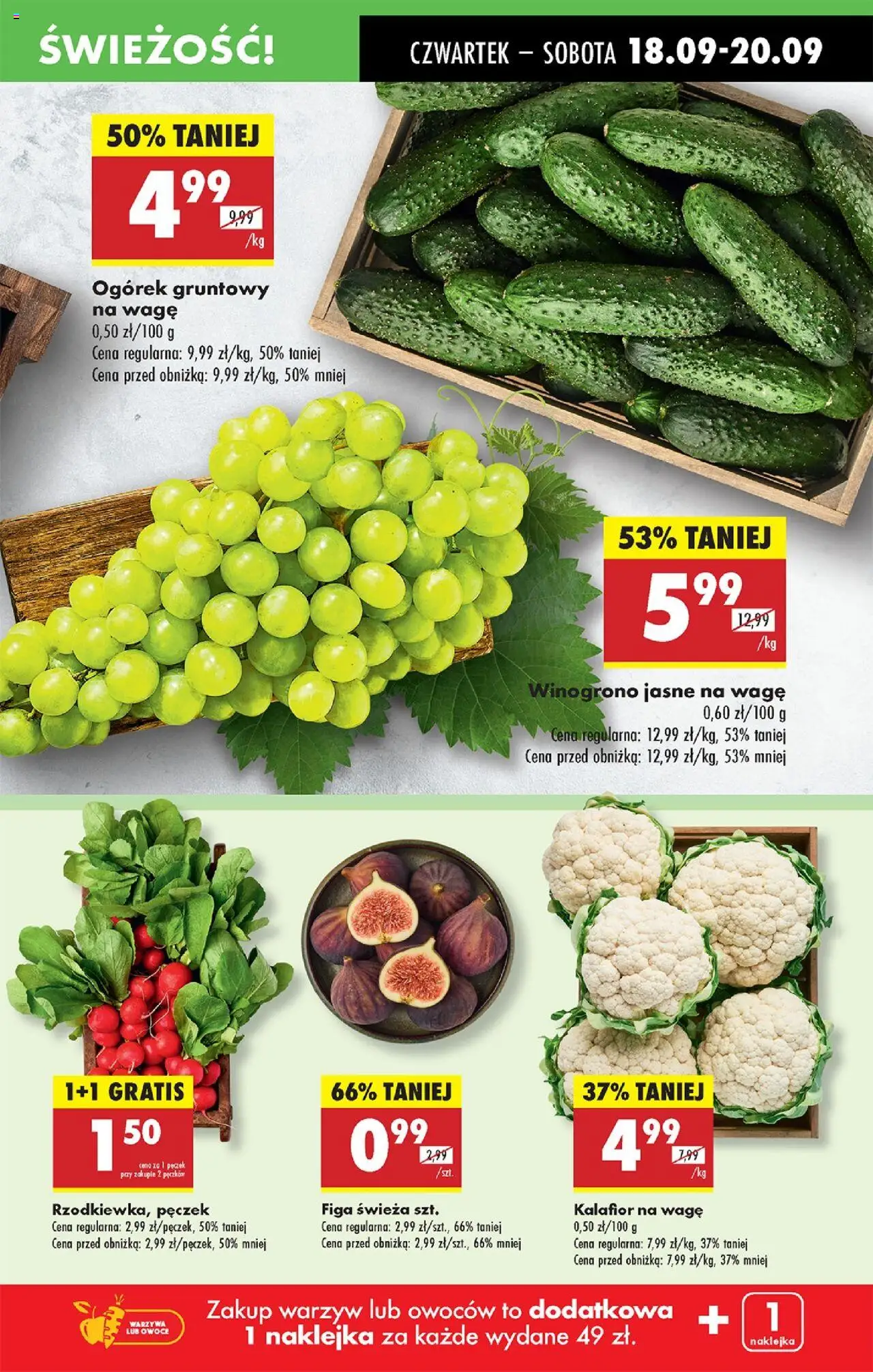 Biedronka gazetka - Oferta w tym tygodniu od 18.09.2025 | Strona: 19 | Produkty: Kalafior, Winogrono, Warzywa, Owoce