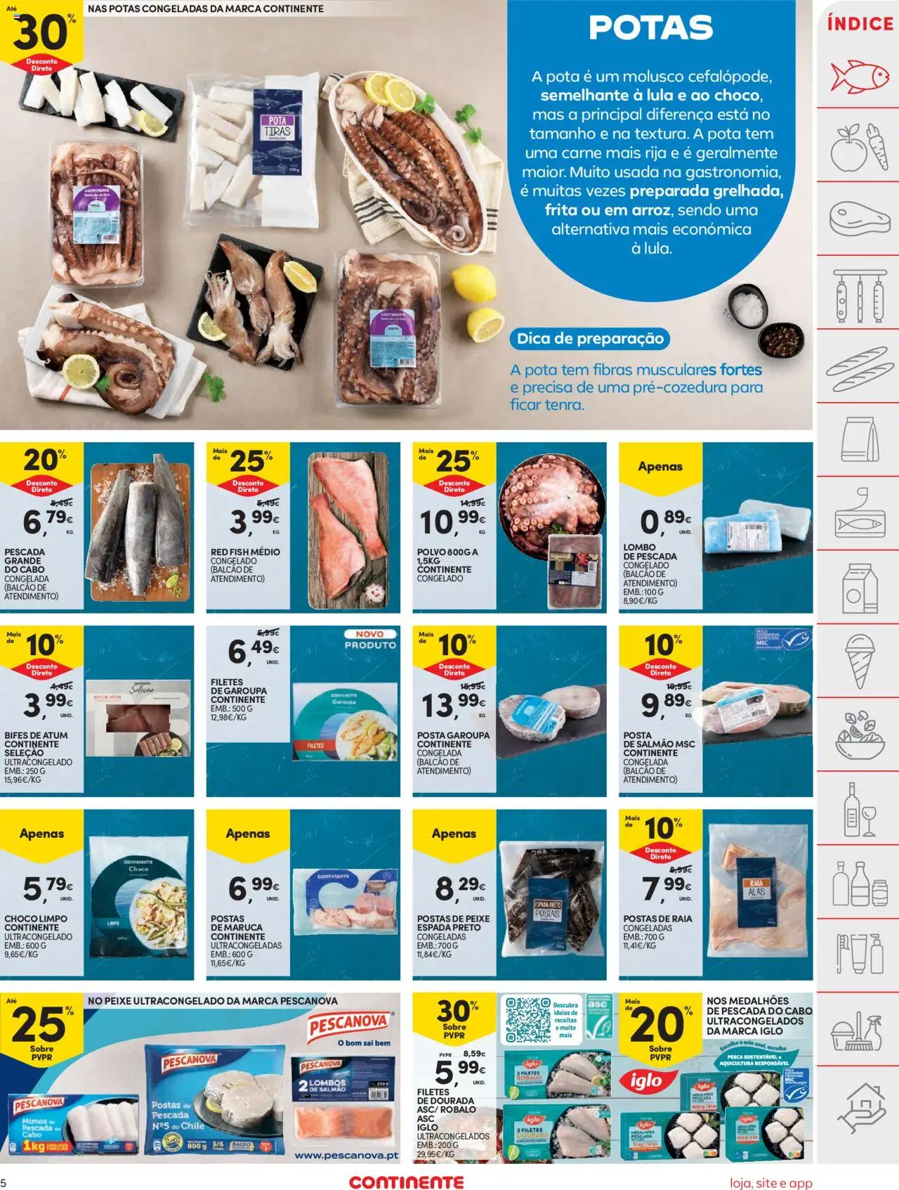 Continente folheto │ válido de 19.08.2025 | Página: 5 | Produtos: Pescada, Polvo, Salmão, Carne