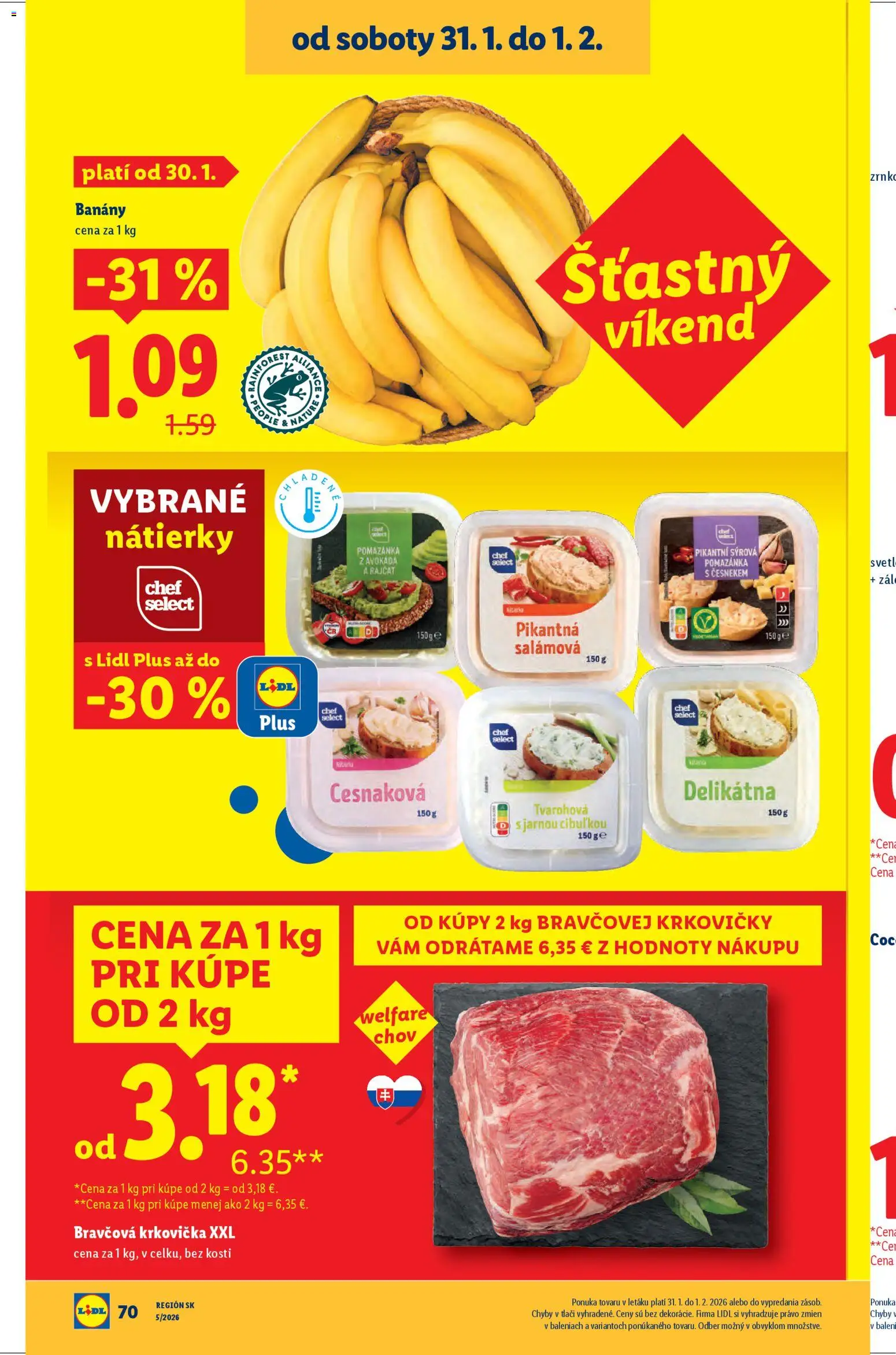 Nové Lidl akcie – leták je platný od 26.01.2026 | Strana: 92 | Produkty: Banány, Bravčová krkovička, Krkovička