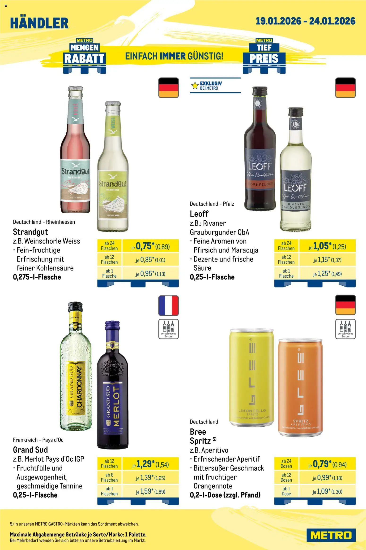Metro Wochen-Angebote Händler – gültig ab 19.01.2026 | Seite: 6 | Produkte: Merlot, Bree, Weinschorle, Pfirsich