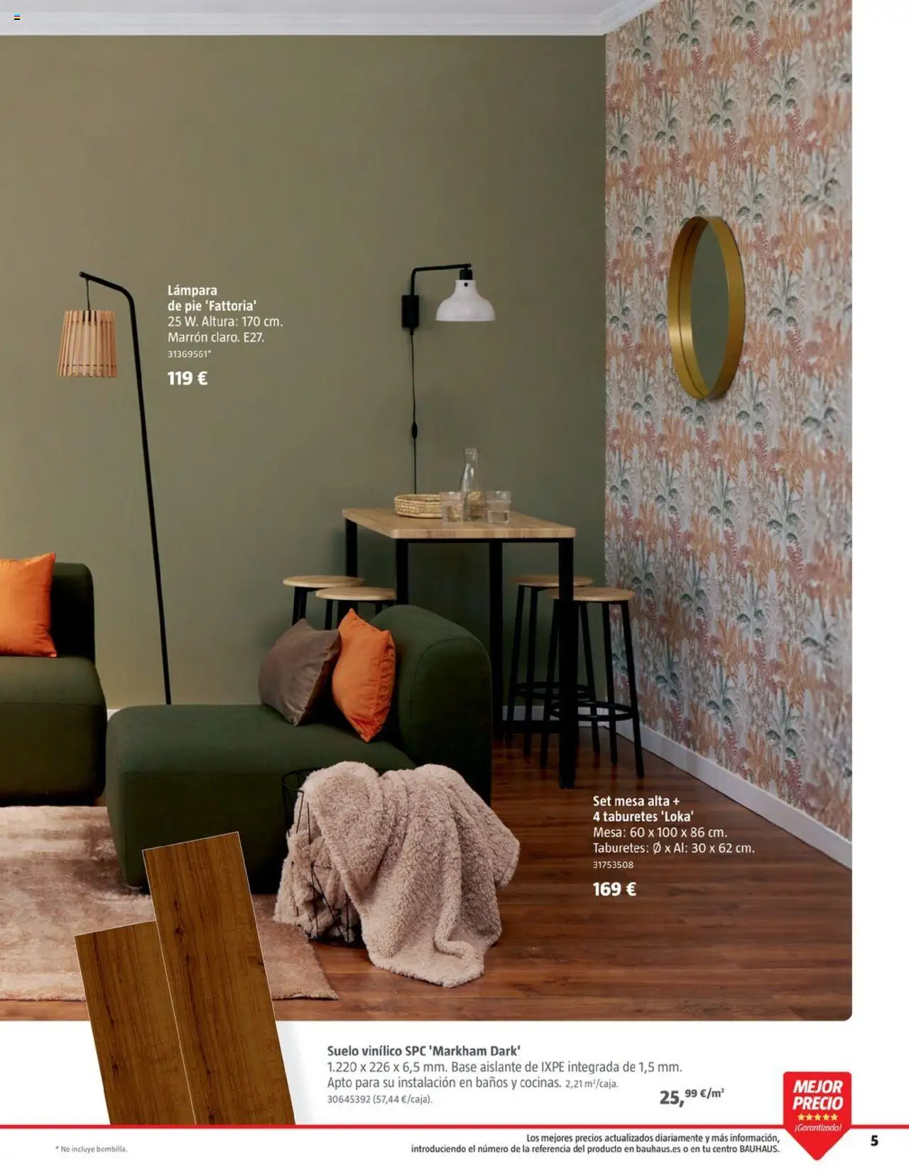 Bauhaus - Decoracion │ válido desde el 16.10.2025 | Página: 5 | Productos: Bombilla, Lámpara de pie, Mesa, Mesa alta