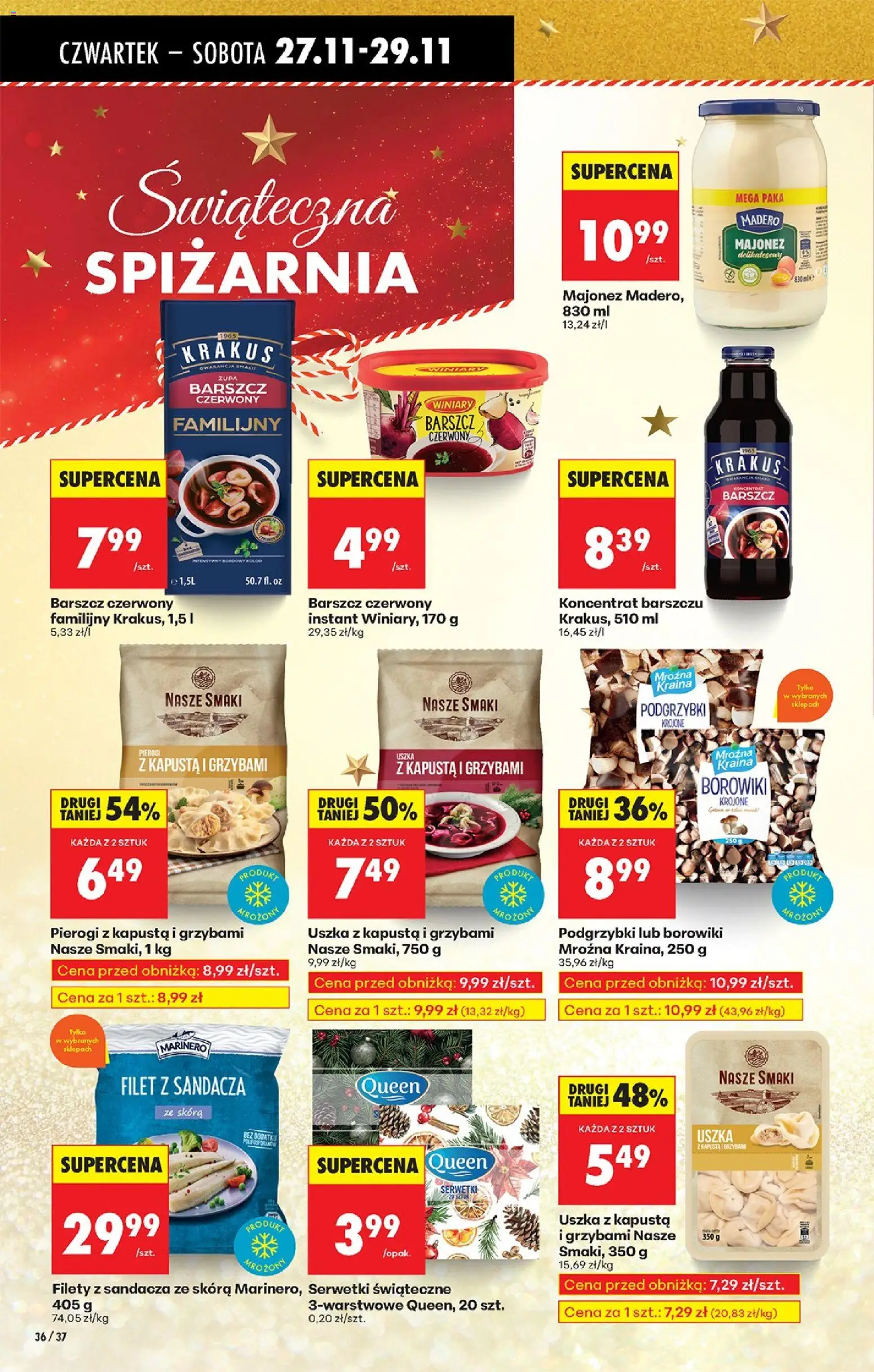 Biedronka Black Friday od 27.11.2025 | Strona: 44 | Produkty: Barszcz, Uszka z kapustą i grzybami, Pierogi z kapusta i grzybami, Zupa