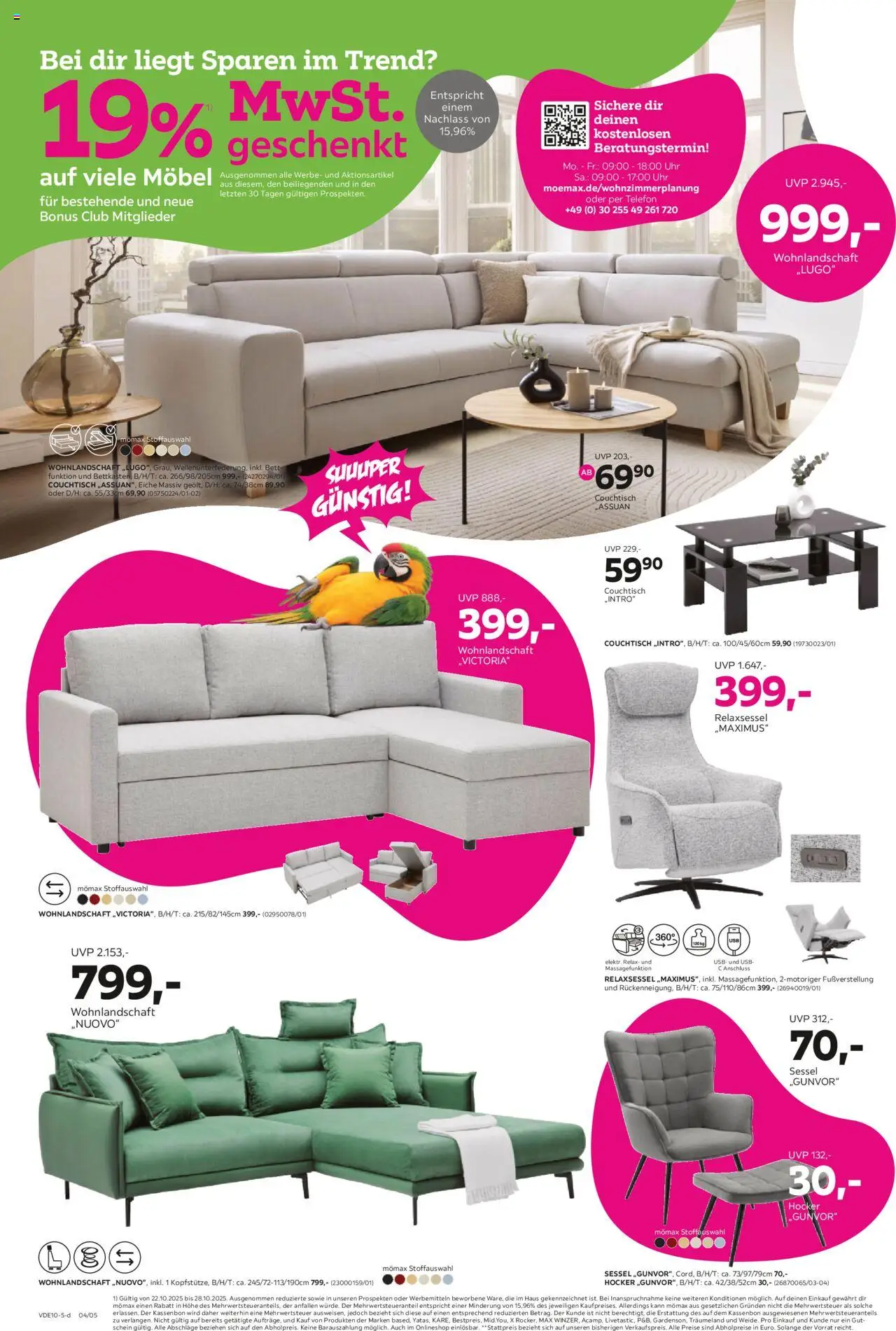 Mömax Prospekt 	 – gültig ab 20.10.2025 | Seite: 4 | Produkte: USB, Hocker, Relaxsessel, Uhr