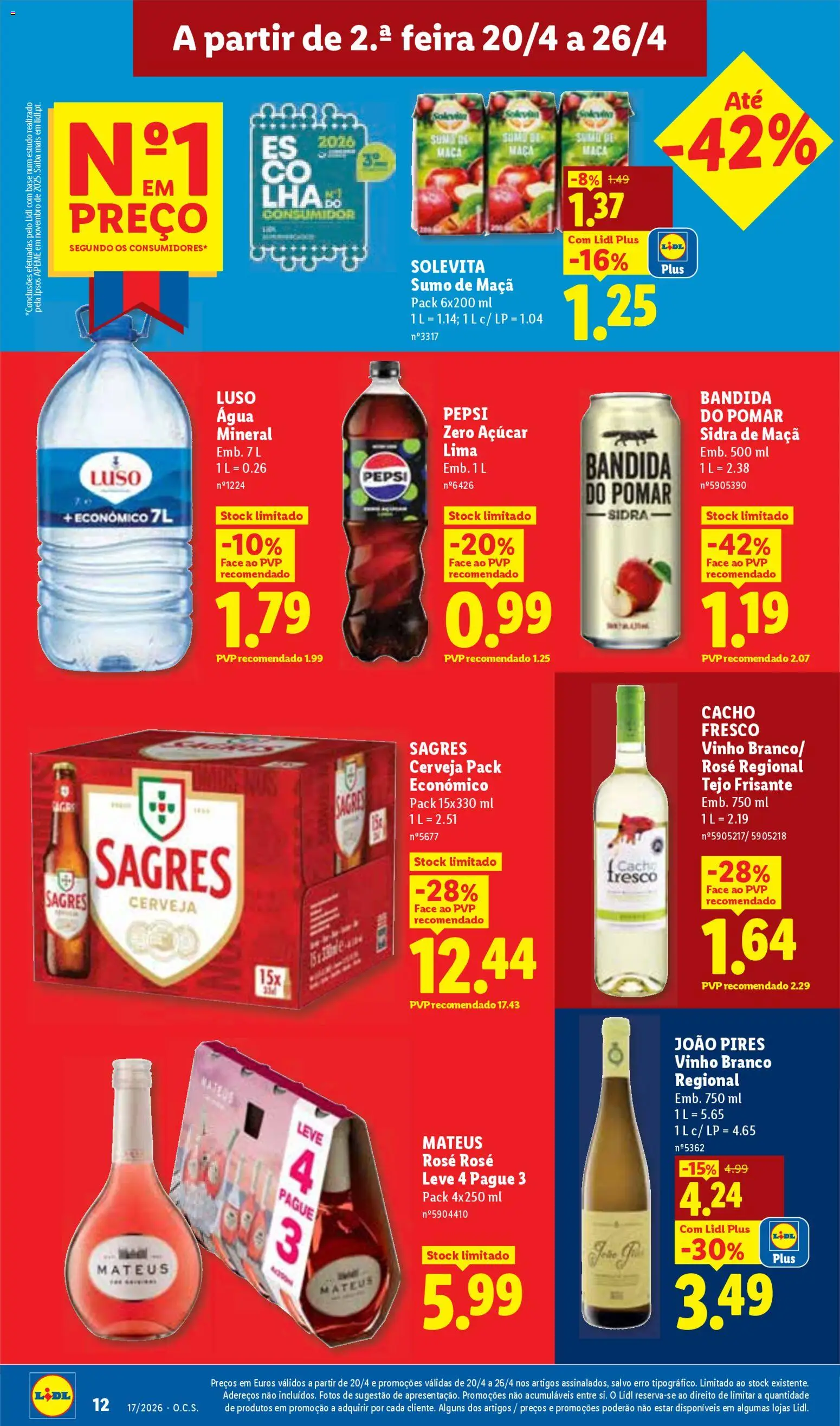 Lidl folheto │ válido de 20.04.2026 | Página: 12 | Produtos: Base, Cerveja, Açúcar, Água mineral