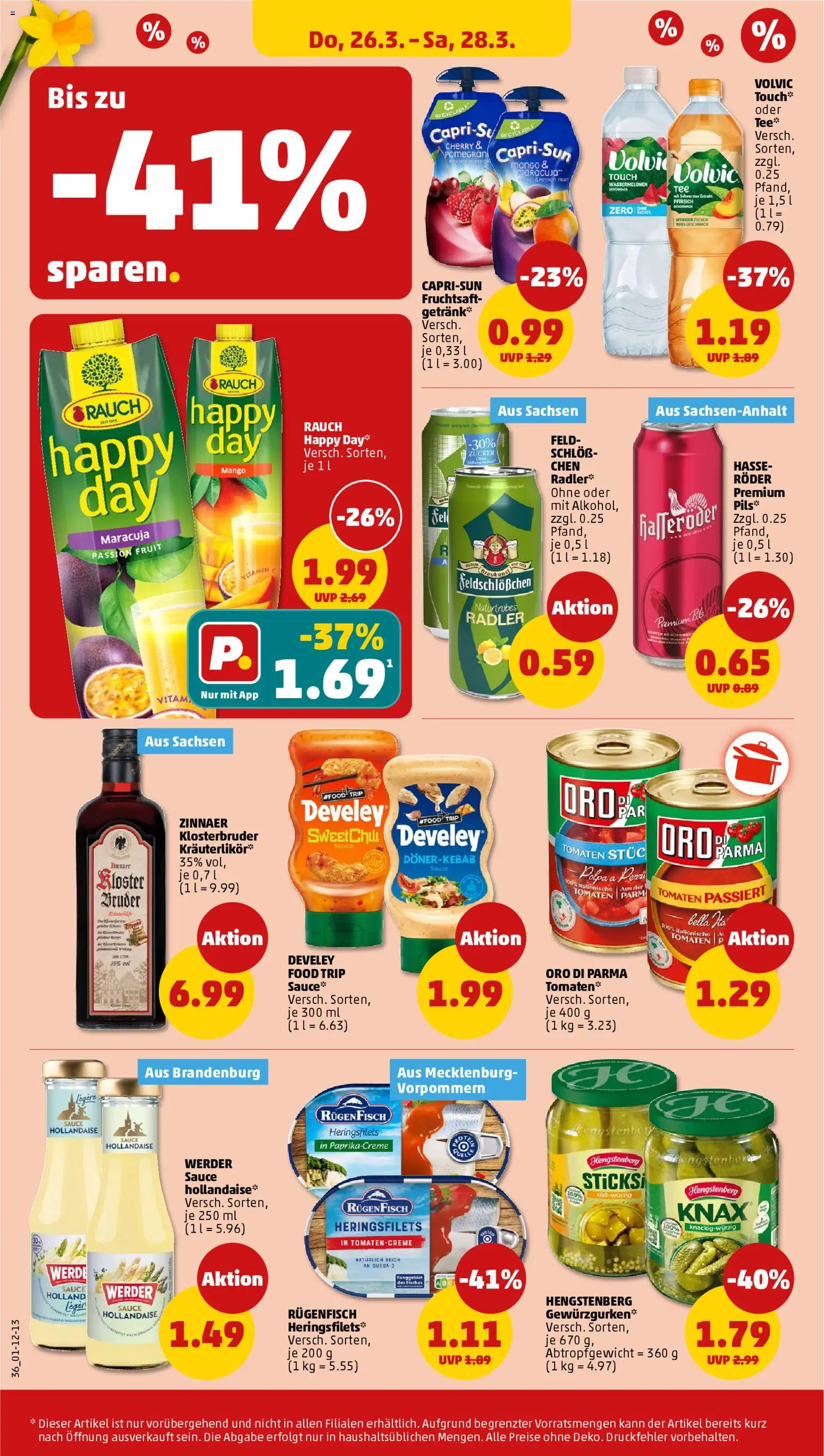 Penny Prospekt 	 – gültig ab 23.03.2026 | Seite: 38 | Produkte: Pils, Volvic touch, Oro di parma, Pfirsich