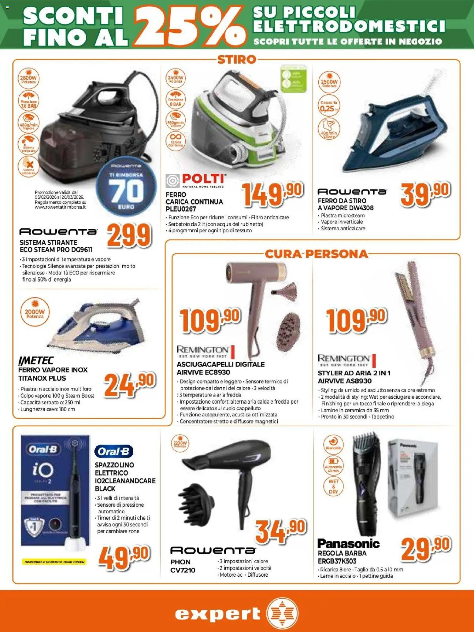 Volantino Expert del 12.02.2026 | Pagina: 17 | Prodotti: Pettine, Spazzolino, Acqua, Ferro da stiro