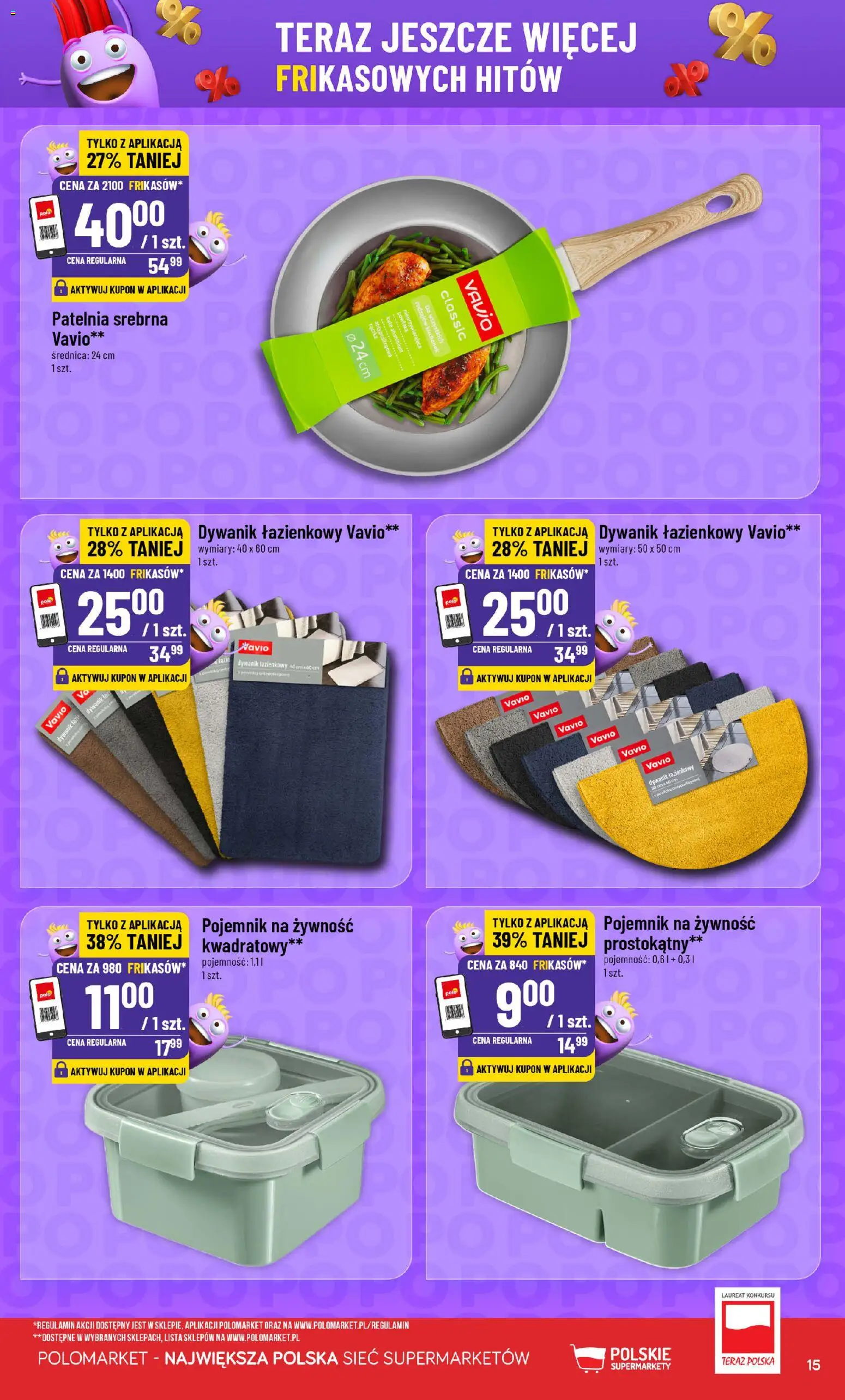 POLOmarket Gazetka - Frikasowe Hity od 14.01.2026 | Strona: 15 | Produkty: Dywanik łazienkowy, Patelnia