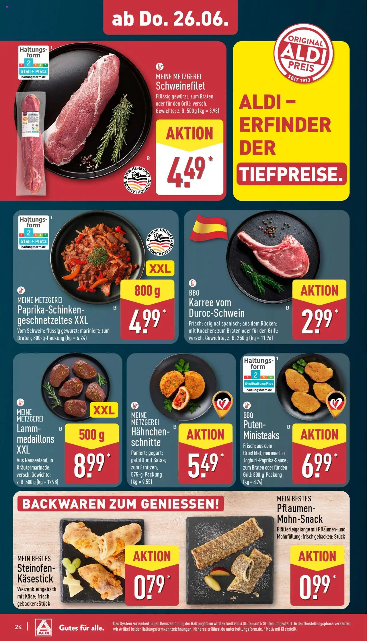 Aldi Prospekt 	 - gültig ab dem 23.06.2025 | Seite: 28 | Produkte: Hahnchen, Pflaumen, Schweinefilet
