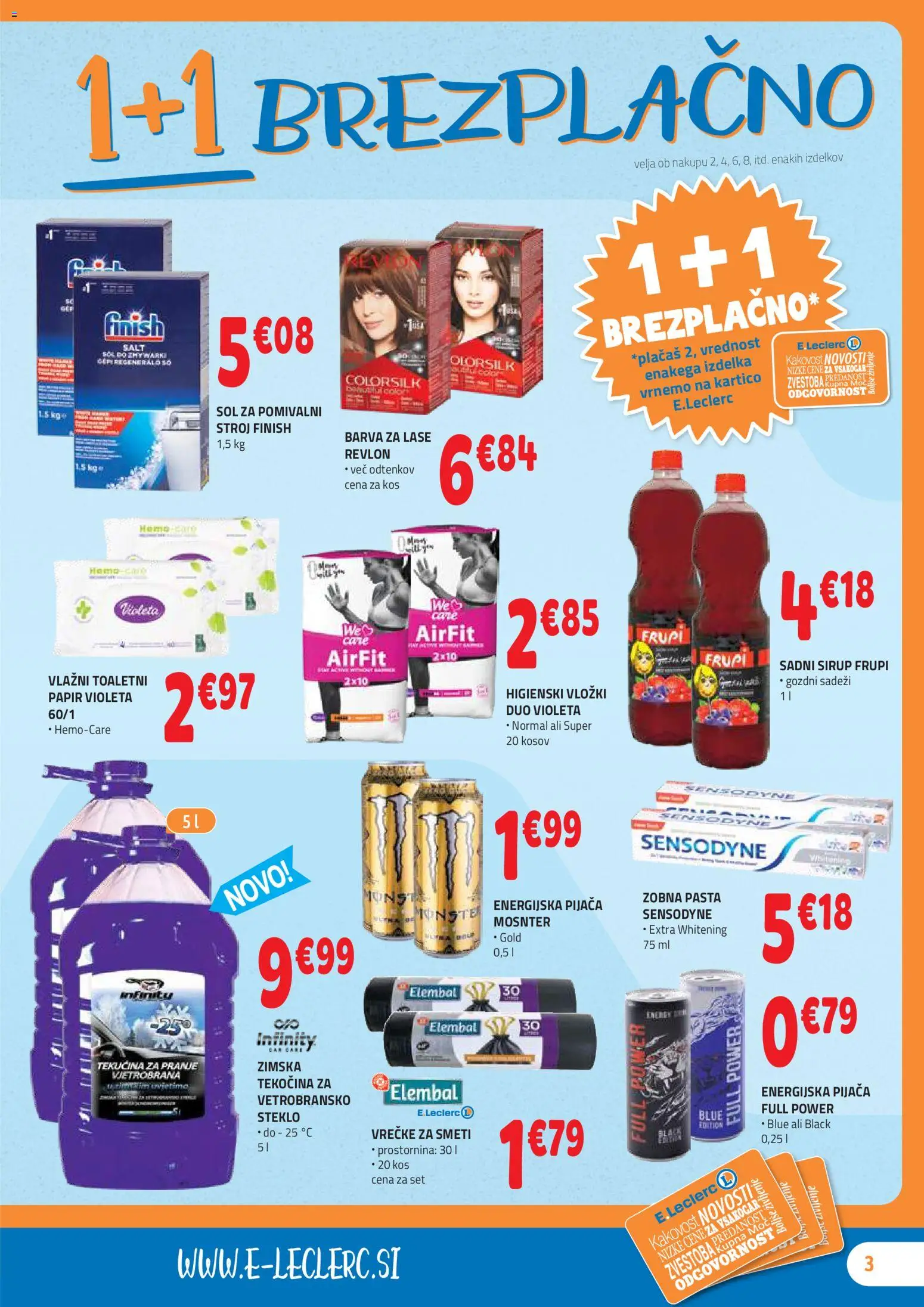Novi E.leclerc katalog ponudbe – veljaven od 29.10.2025 | Stran: 3 | Izdelki: Higienski vložki, Barva za lase, Zobna pasta, Barva