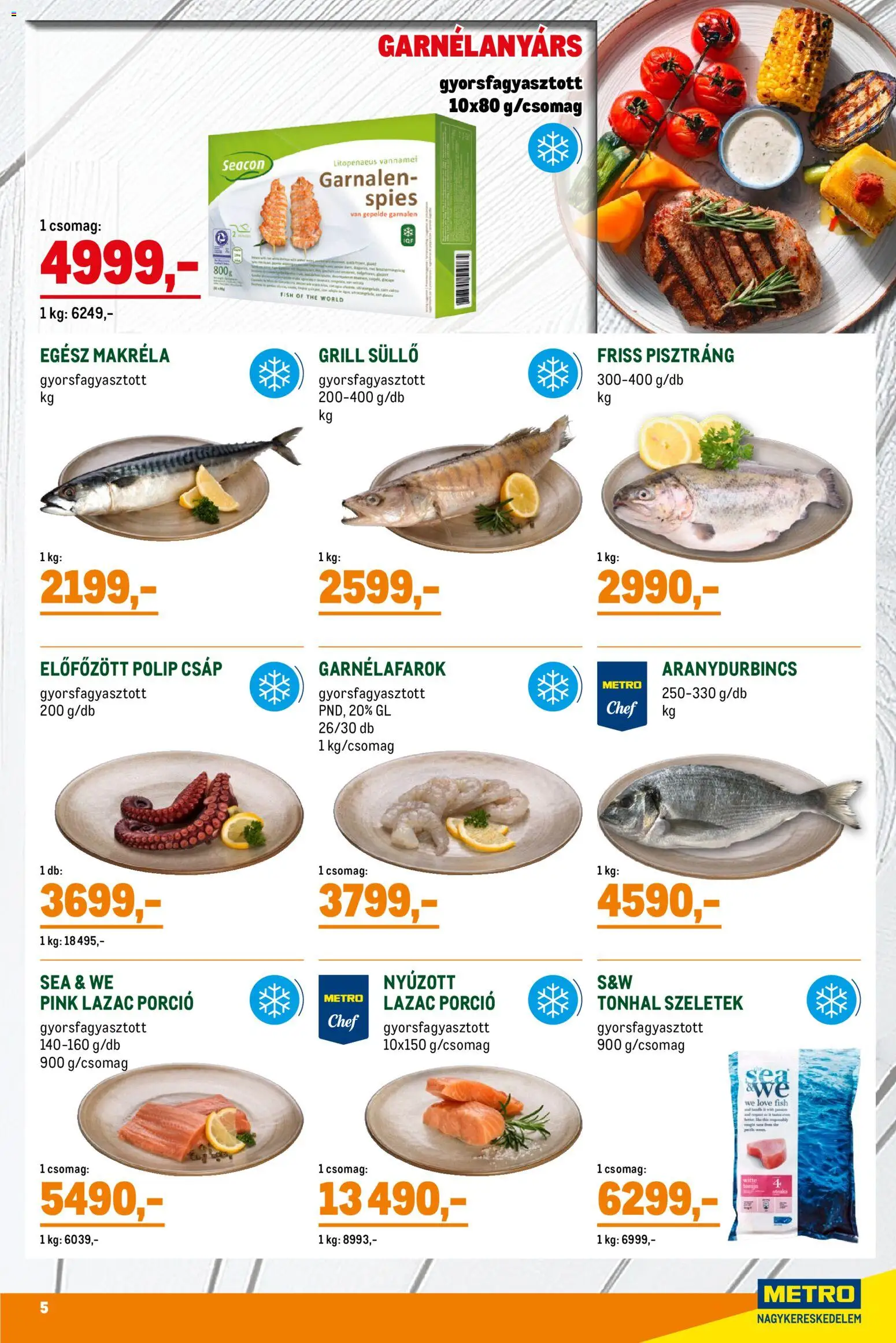 Metro akciós ujság - amely érvényes a következő dátumtól: 02.05.2026 | Oldal: 5 | Termékek: Tonhal, Pisztráng, Grill, Makréla