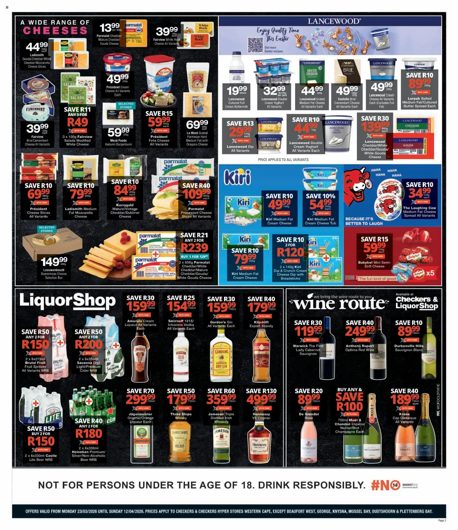New Checkers catalogue – valid from 23.03.2026 | Page: 3 | Products: Cap, Wine, Vodka, Fat spread