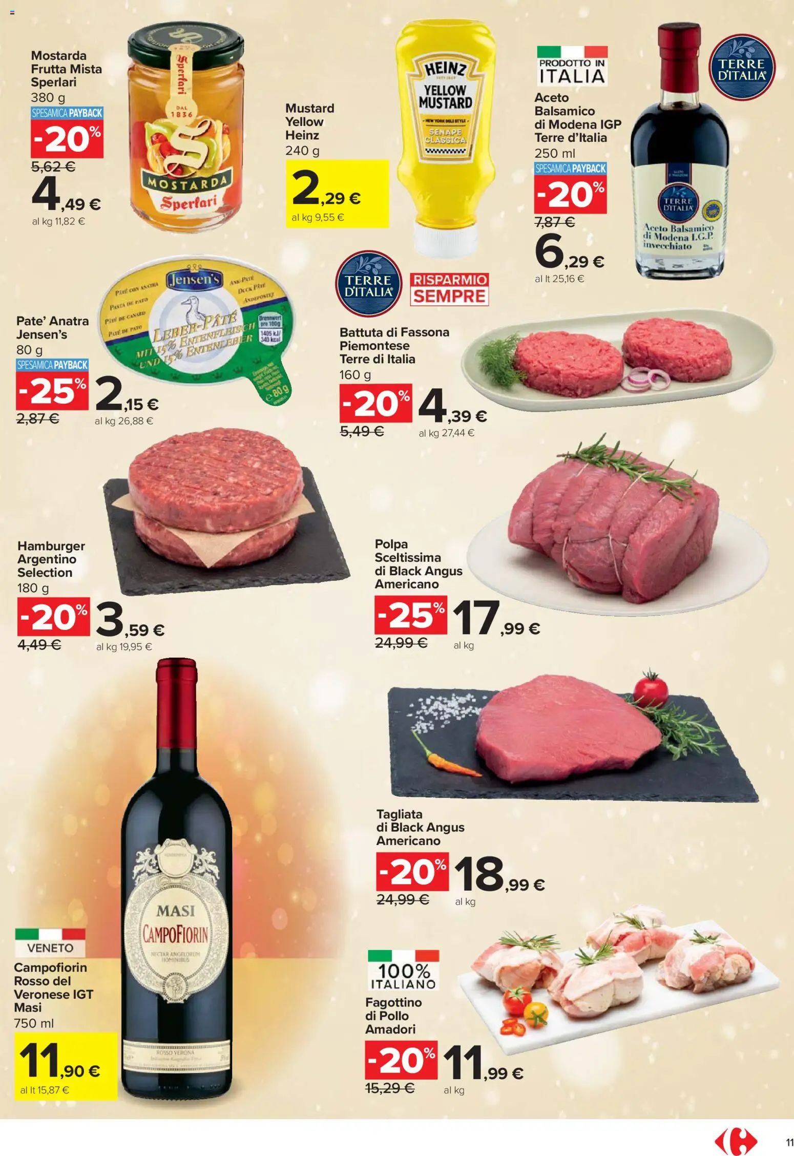 Volantino Carrefour del 27.11.2025 | Pagina: 11 | Prodotti: Frutta, Pasta, Aceto, Hamburger