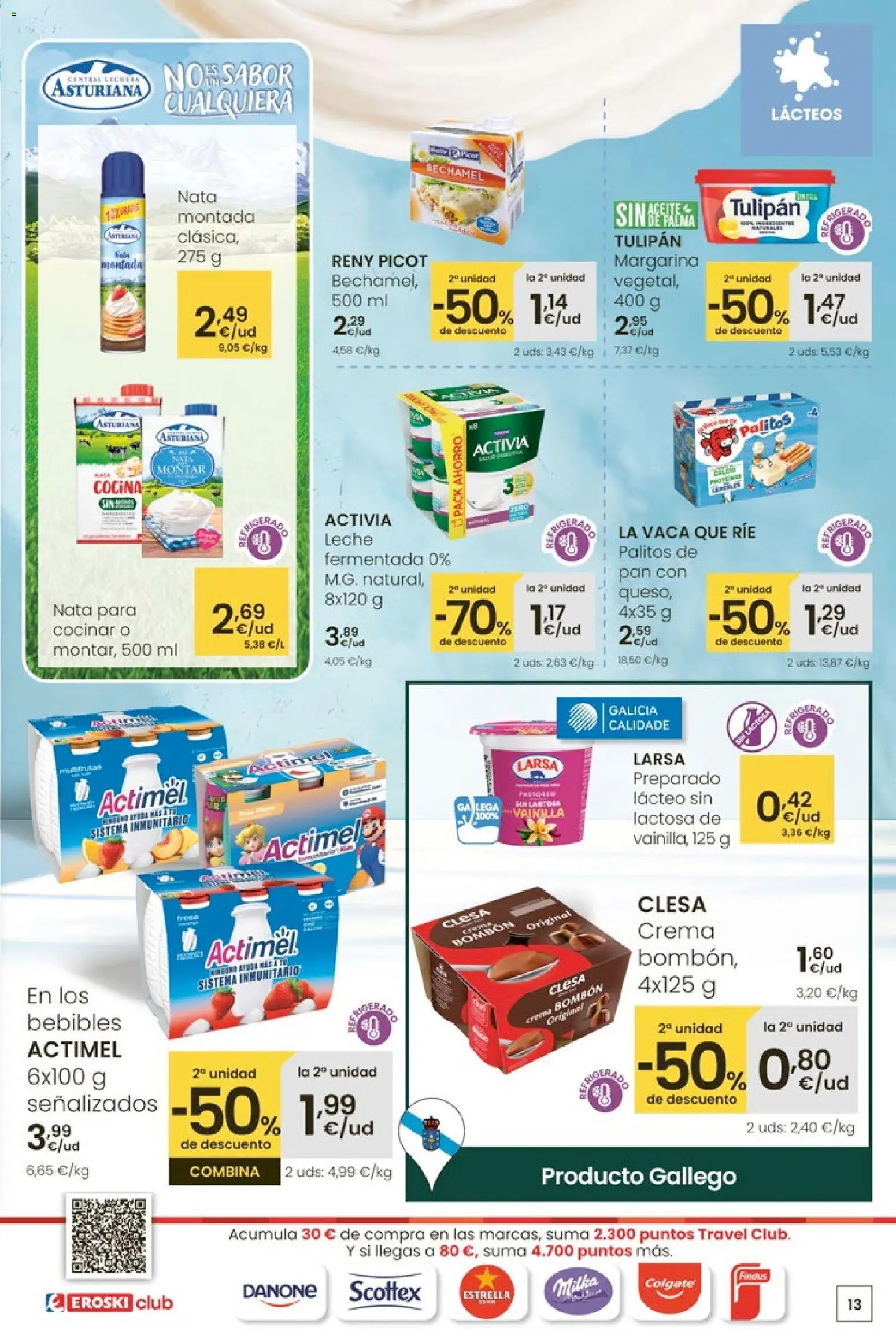 Eroski - 50 de descuento │ válido desde el 26.02.2026 | Página: 13 | Productos: Leche, Pan, Margarina, Cocina