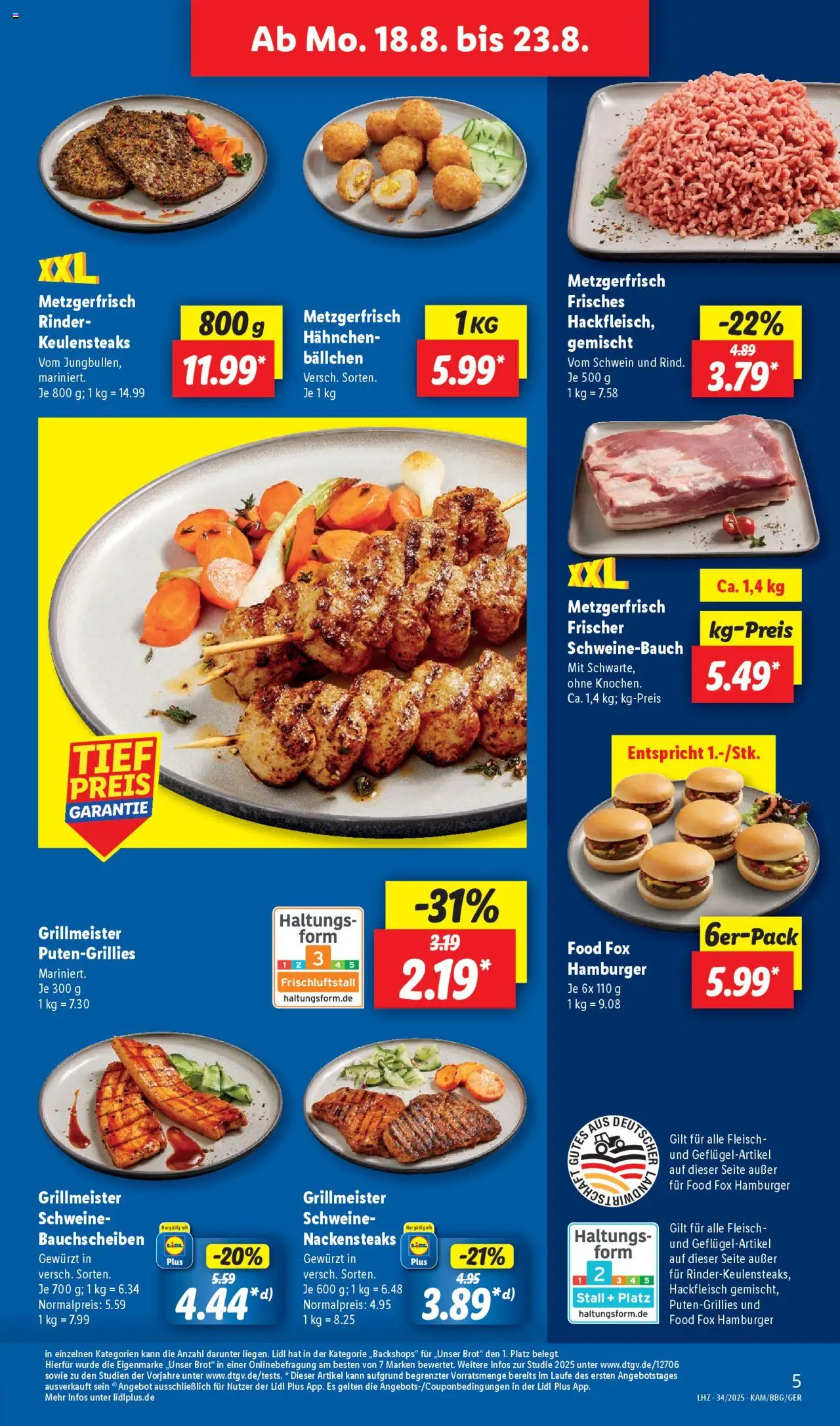 Lidl Prospekt Krefeld	 - gültig ab dem 18.08.2025 | Seite: 7 | Produkte: Nackensteaks, Schweinebauch, Brot, Hackfleisch