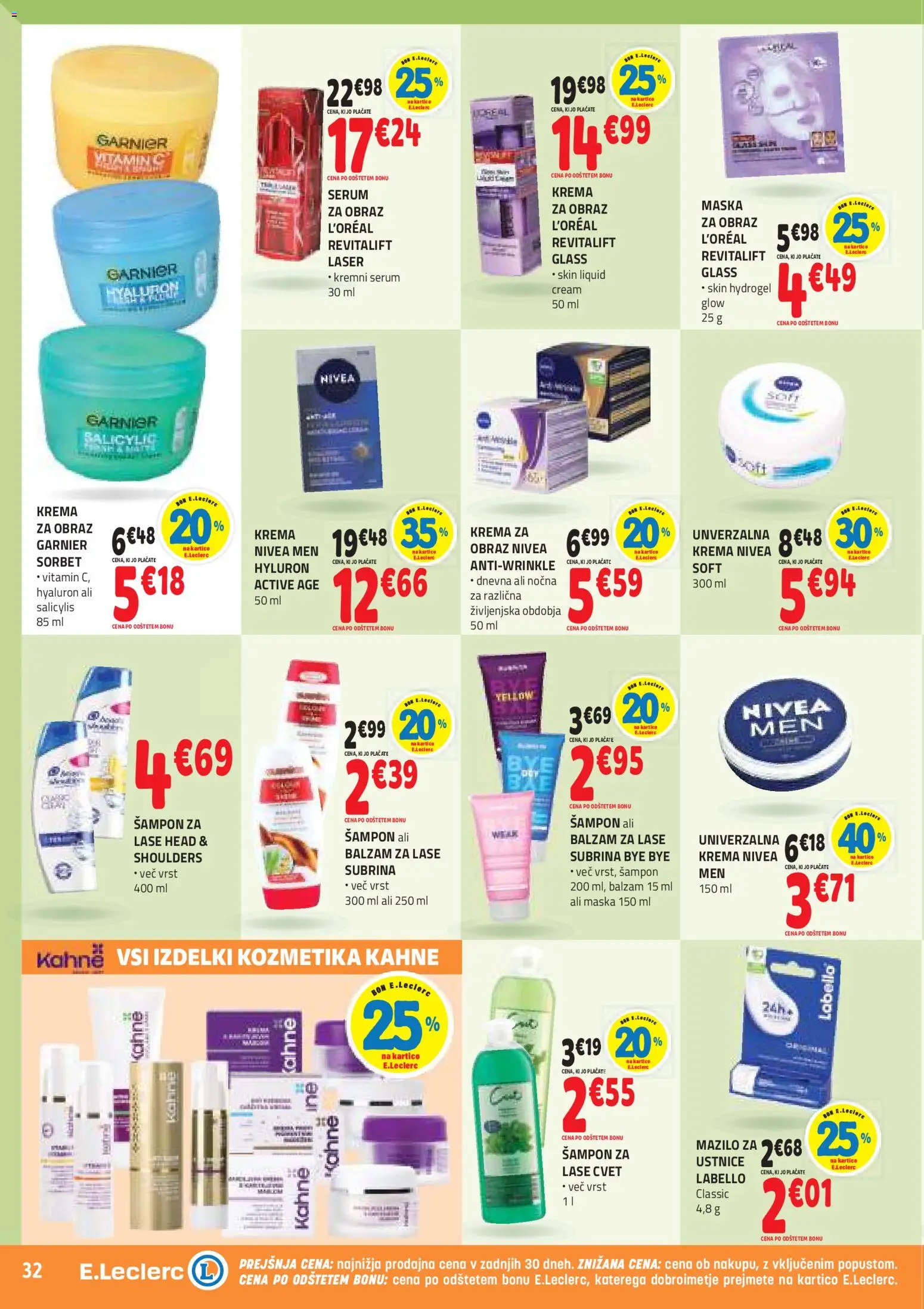 Novi E.leclerc katalog ponudbe – veljaven od 15.04.2026 | Stran: 32 | Izdelki: Sampon, Balzam za lase, Krema, Maska