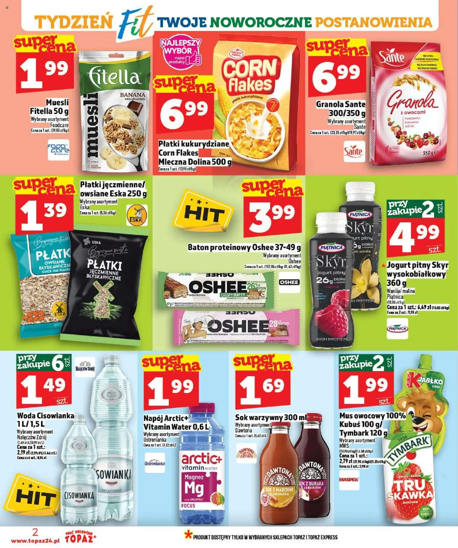 Topaz Gazetka MAZ od 02.01.2026 | Strona: 2 | Produkty: Malina, Jogurt pitny, Płatki kukurydziane, Corn Flakes