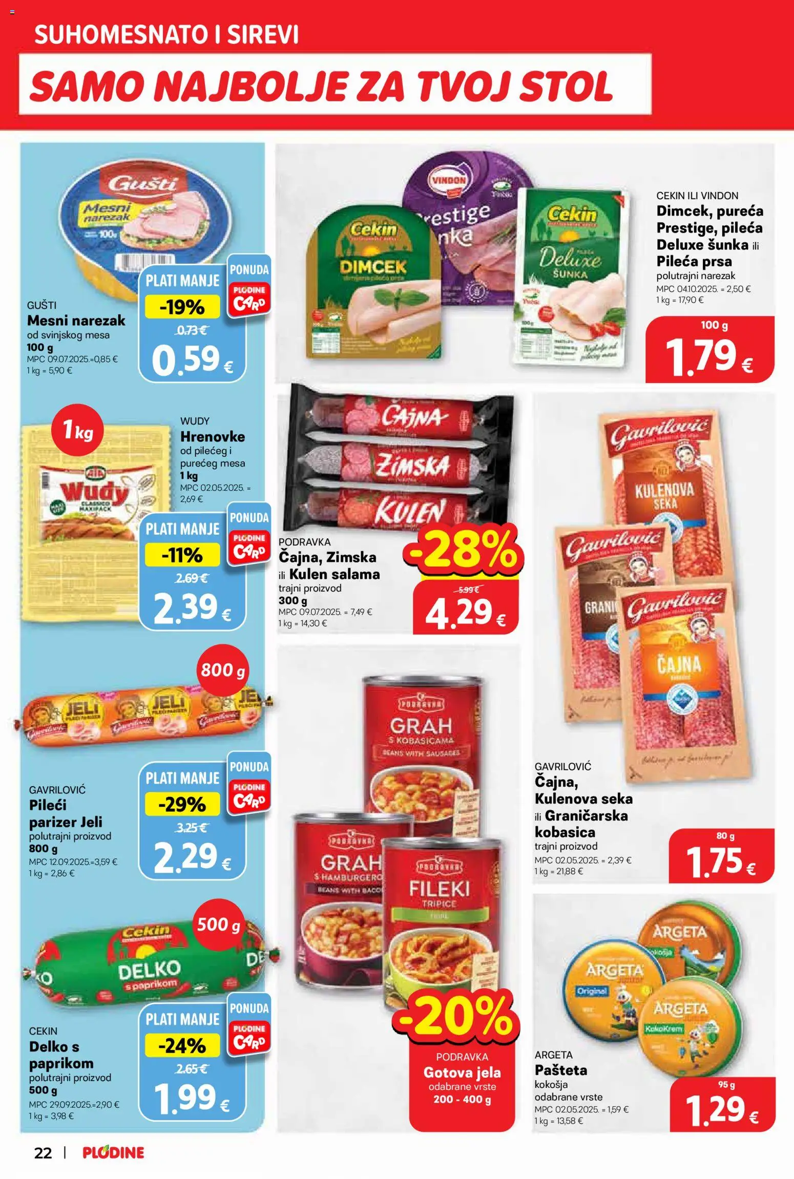 Plodine katalog | vrijedi od 15.04.2026 | Stranica: 22 | Proizvodi: Grah, Šunka, Podravka, Kobasica