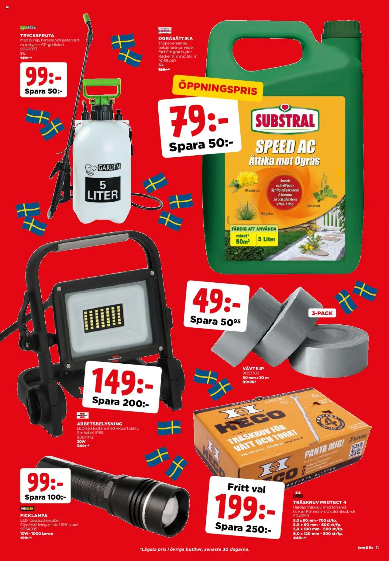 Jem & Fix reklamblad aktuell från 09.09.2025 | Sida: 11 | Produkter: Tryckspruta, Ättika, Ficklampa