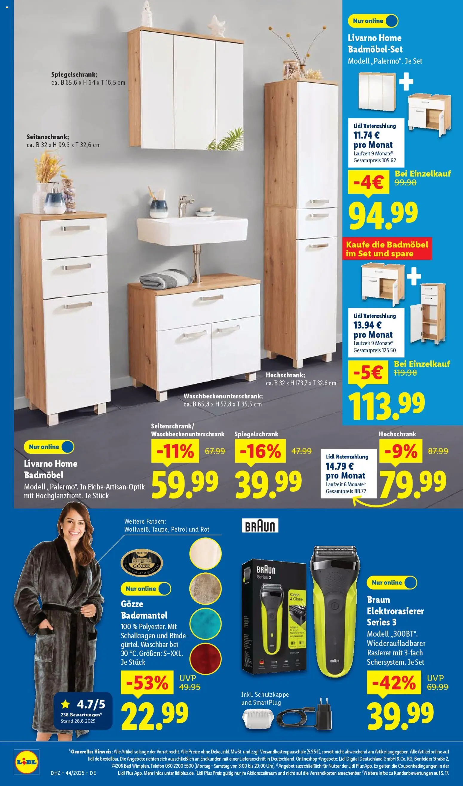 Lidl Prospekt Holzminden – gültig ab 27.10.2025 | Seite: 6 | Produkte: Spiegelschrank, Hochschrank, Bademantel, Telefon