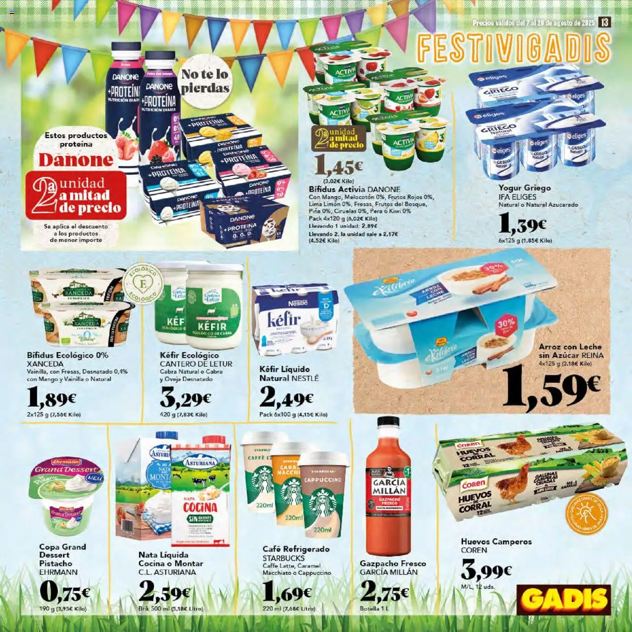 Gadis folleto │ válido desde el 07.08.2025 | Página: 13 | Productos: Yogur, Huevos, Café, Piña