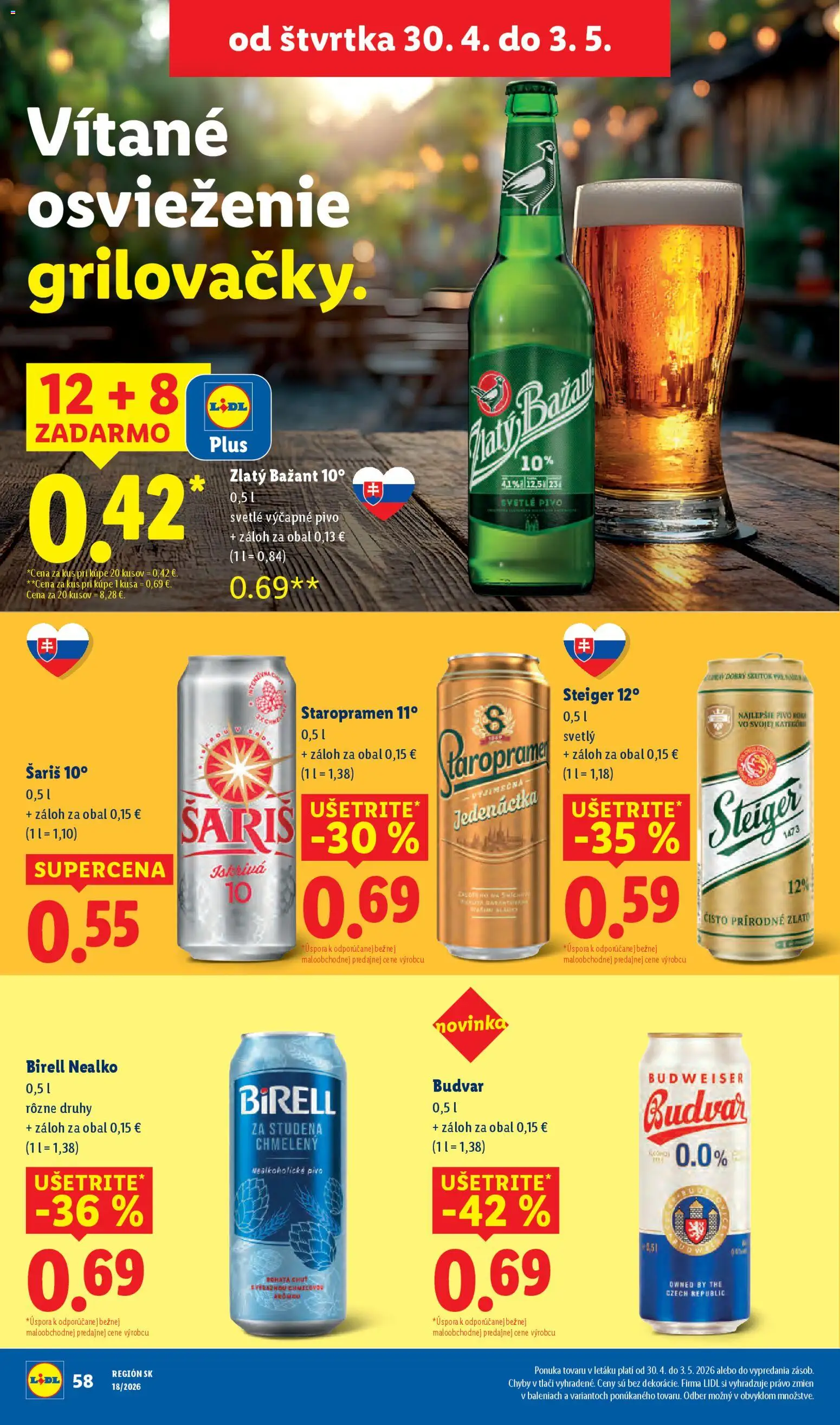 Nové Lidl akcie – leták je platný od 27.04.2026 | Strana: 60 | Produkty: Budvar, Zlatý Bažant, Steiger, Nealkoholické pivo