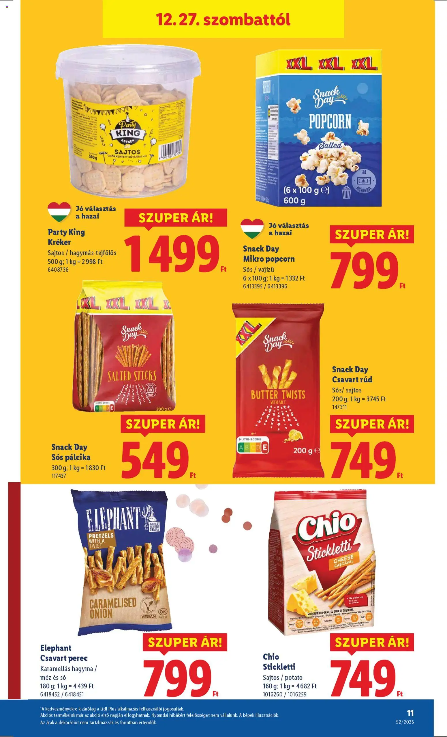 Lidl akciós ujság - amely érvényes a következő dátumtól: 27.12.2025 | Oldal: 11 | Termékek: Méz, Sós pálcika, Popcorn, Hagyma