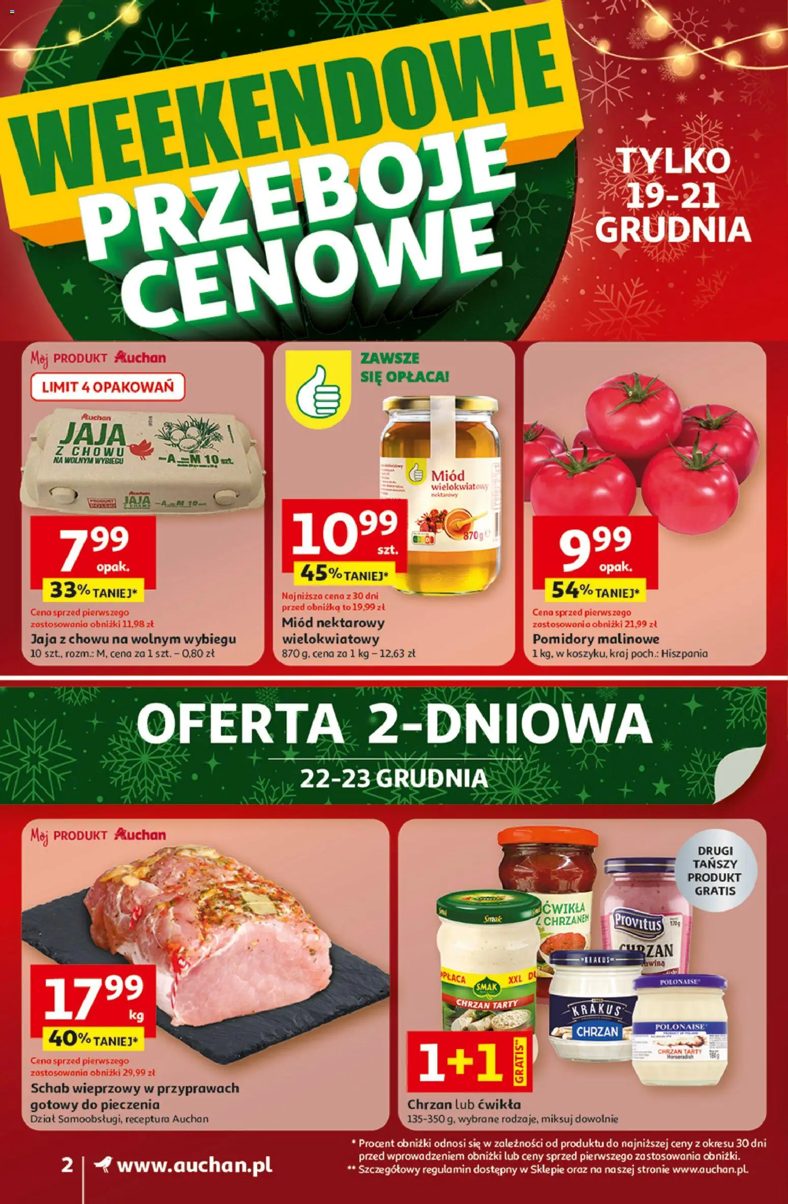 Auchan Gazetka od 18.12.2025 | Strona: 2 | Produkty: Miód, Schab, Schab wieprzowy, Pomidory malinowe