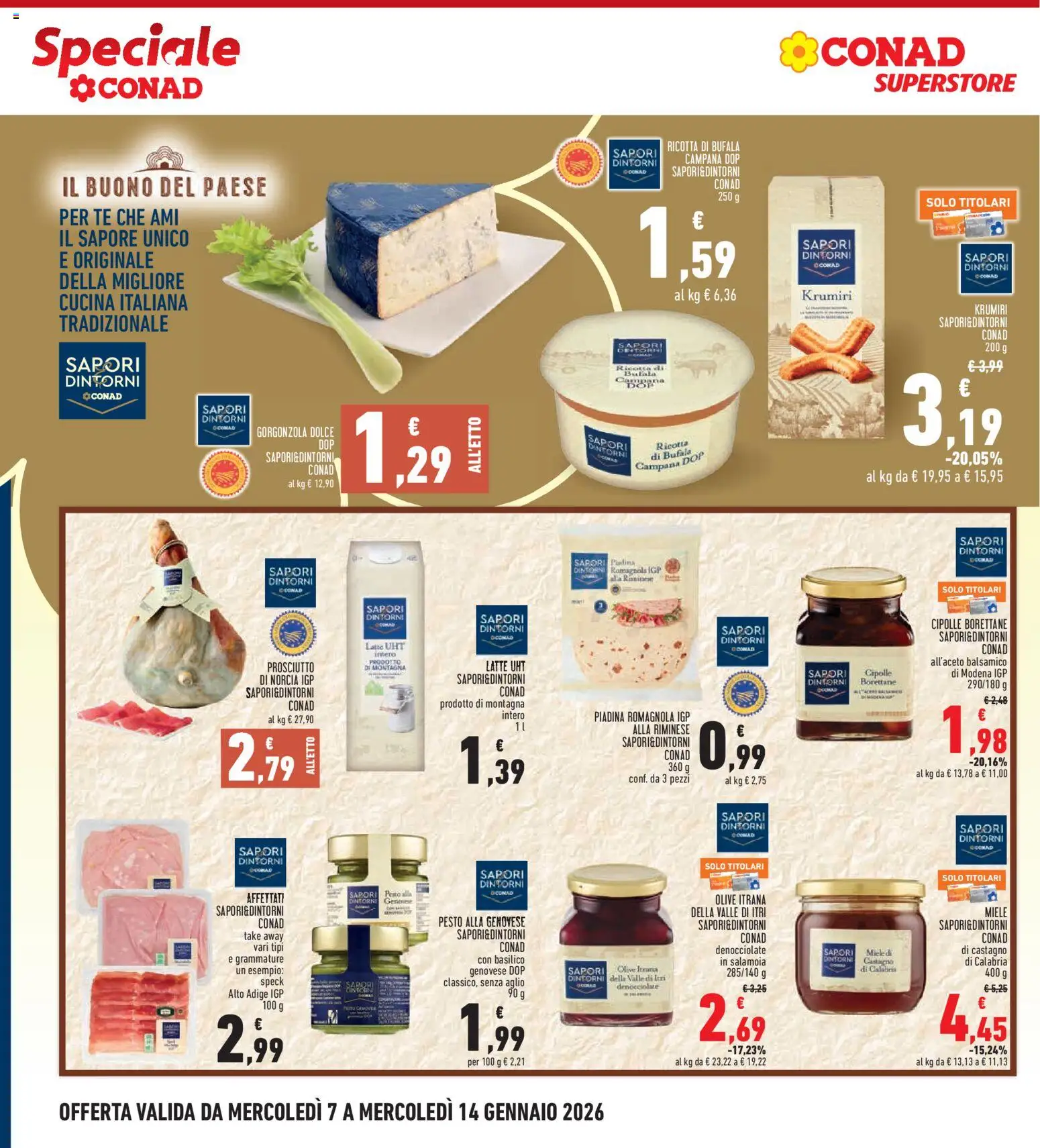Volantino Conad del 07.01.2026 | Pagina: 2 | Prodotti: Cipolle, Pesto, Miele, Gorgonzola