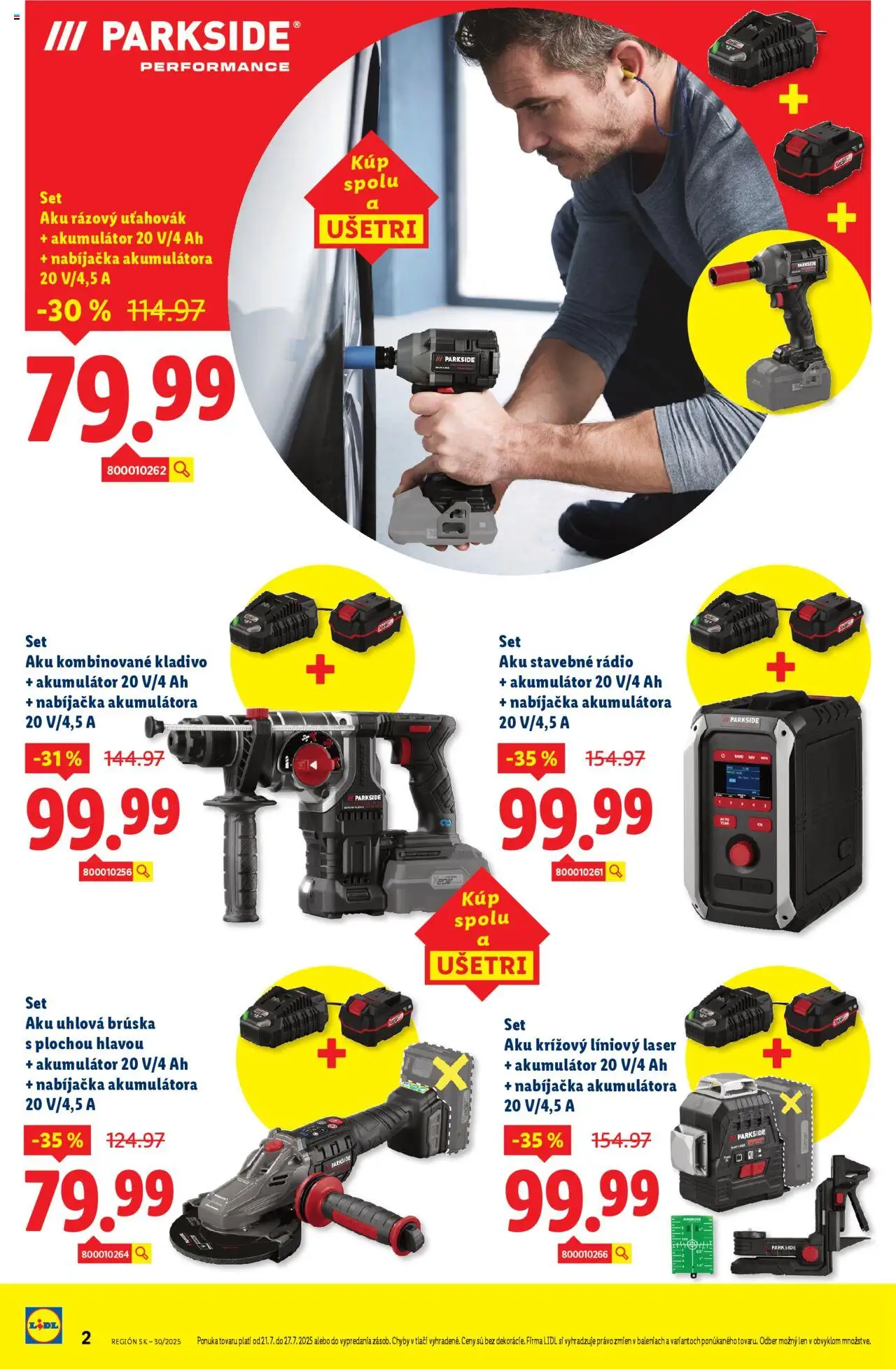 Lidl online magazín │ platný od 21.07.2025 | Strana: 2 | Produkty: Laser, Uhlová brúska, Nabíjačka, Aku