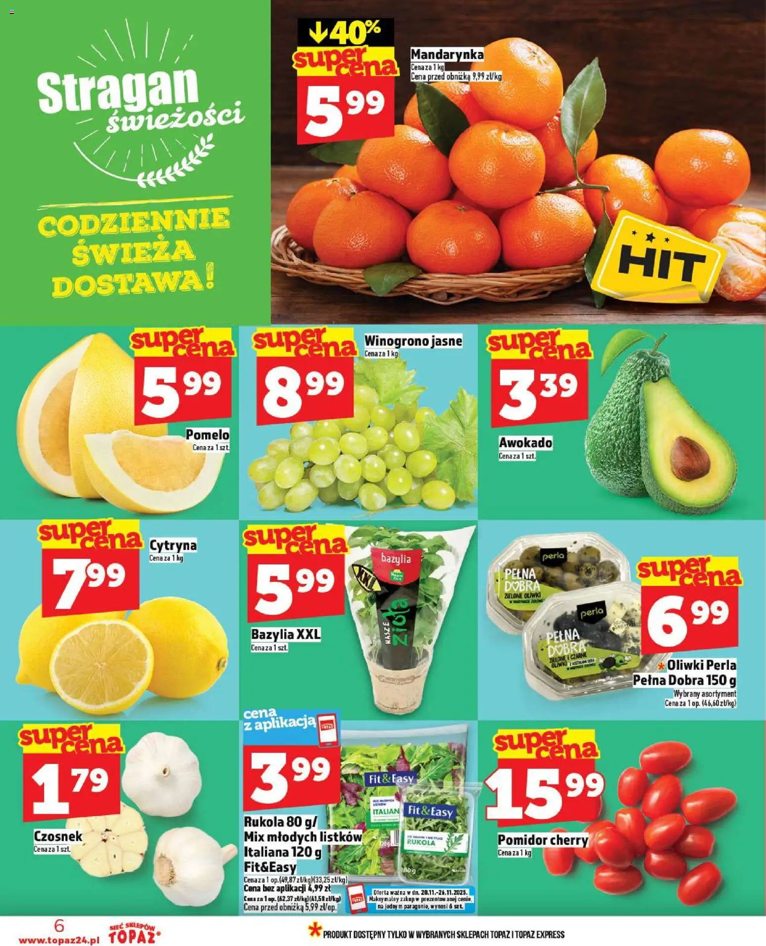 Topaz Gazetka od 20.11.2025 | Strona: 6 | Produkty: Czosnek, Pomelo, Pomidor cherry, Awokado