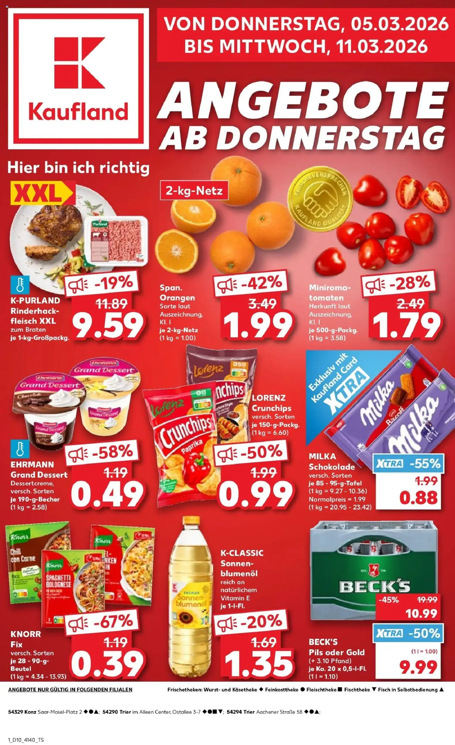 Kaufland Prospekt Konz	 – gültig ab 05.03.2026 | Seite: 1 | Produkte: Knorr fix, Ehrmann grand dessert, Milka schokolade, Chips