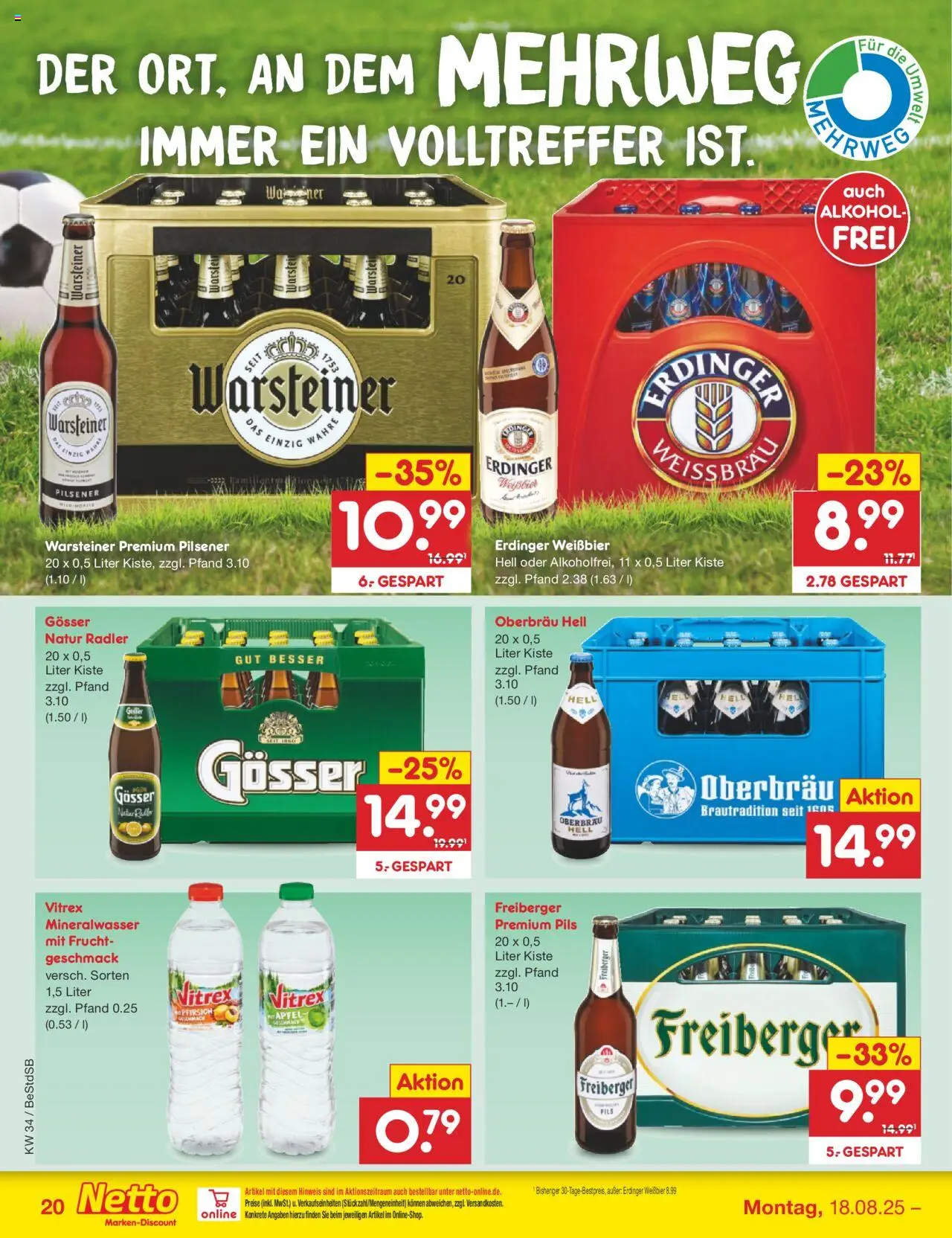 Netto Marken-Discount Prospekt 	 - gültig ab dem 18.08.2025 | Seite: 28 | Produkte: Erdinger, Pils, Mineralwasser, Radler