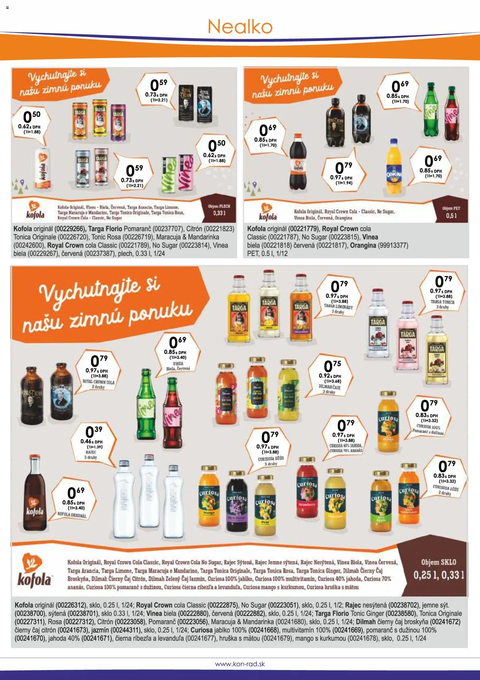 Nové KON - RAD akcie – leták je platný od 08.01.2026 | Strana: 19 | Produkty: Čaj, Rajec, Cola, Vinea