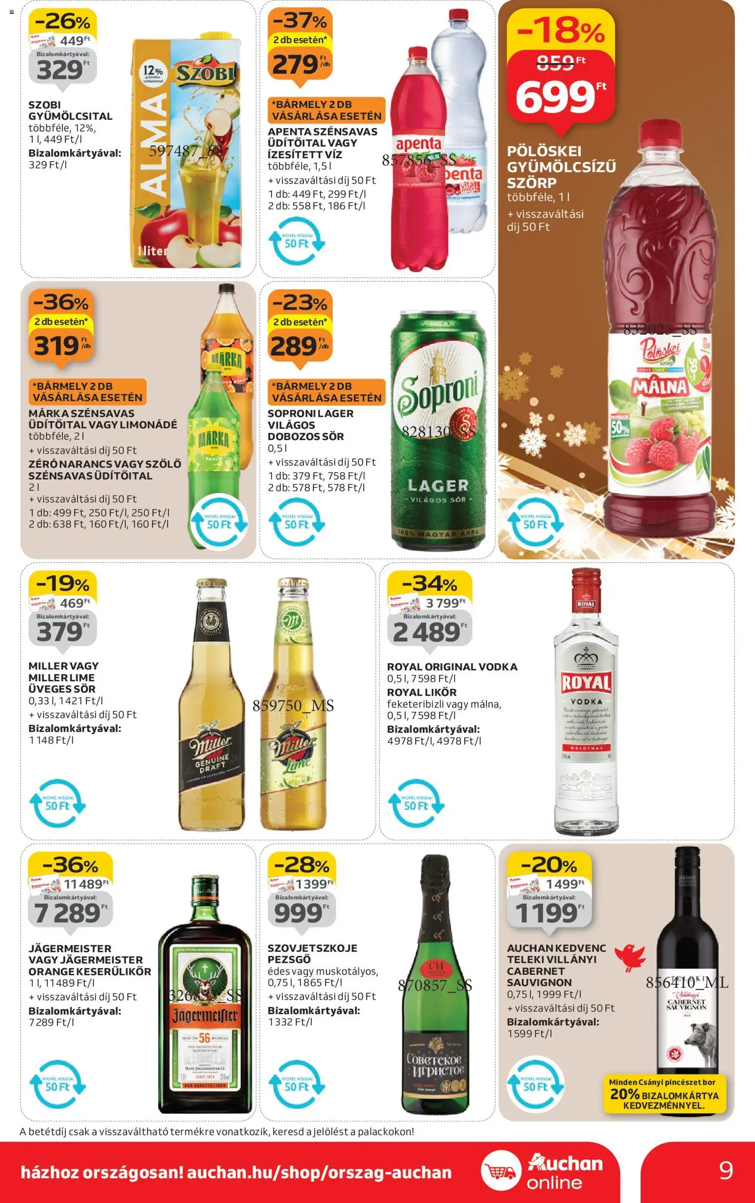 Auchan akciós ujság - amely érvényes a következő dátumtól: 27.11.2025 | Oldal: 9 | Termékek: Gyümölcsital, Pezsgő, Bor, Sör