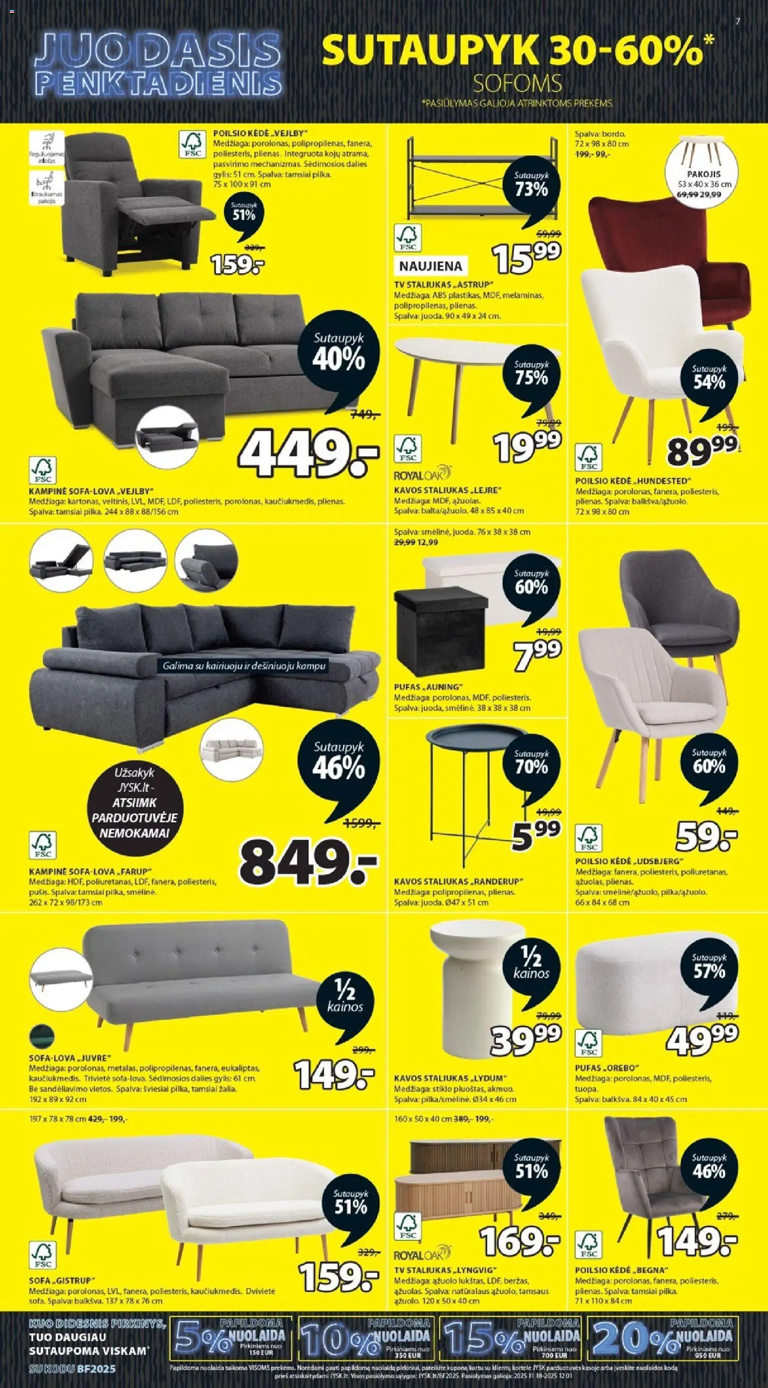JYSK akcijos nuo 18.11.2025 | Puslapis: 7 | Prekių: Pufas, Tv, Kėdė