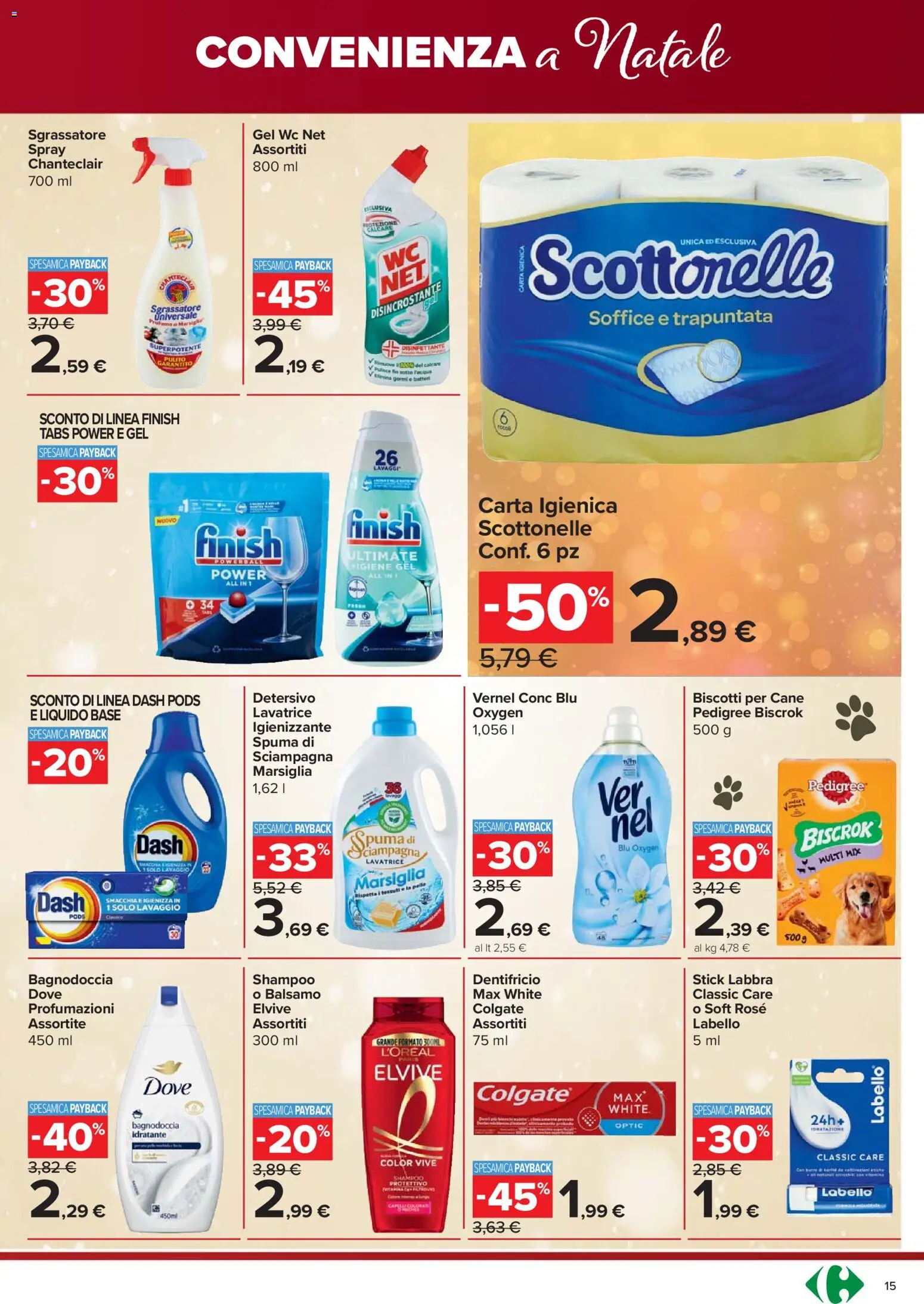 Volantino Carrefour del 18.12.2025 | Pagina: 15 | Prodotti: Carta igienica, Dentifricio, Biscotti, Sgrassatore