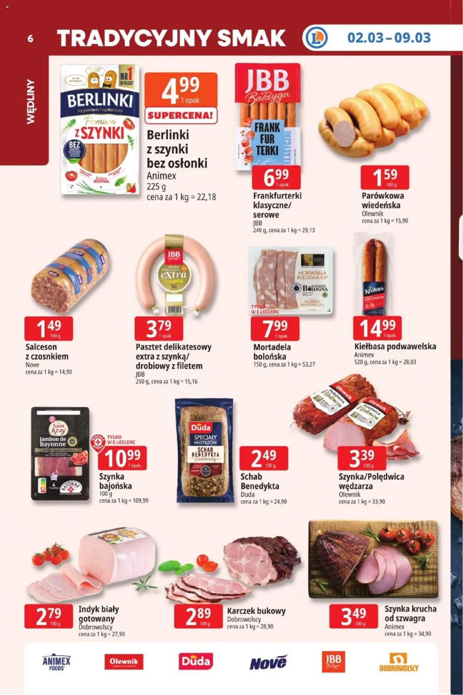 E.Leclerc Gazetka  od 02.03.2026 | Strona: 6 | Produkty: Kiełbasa, Schab, Kiełbasa podwawelska, Wędliny