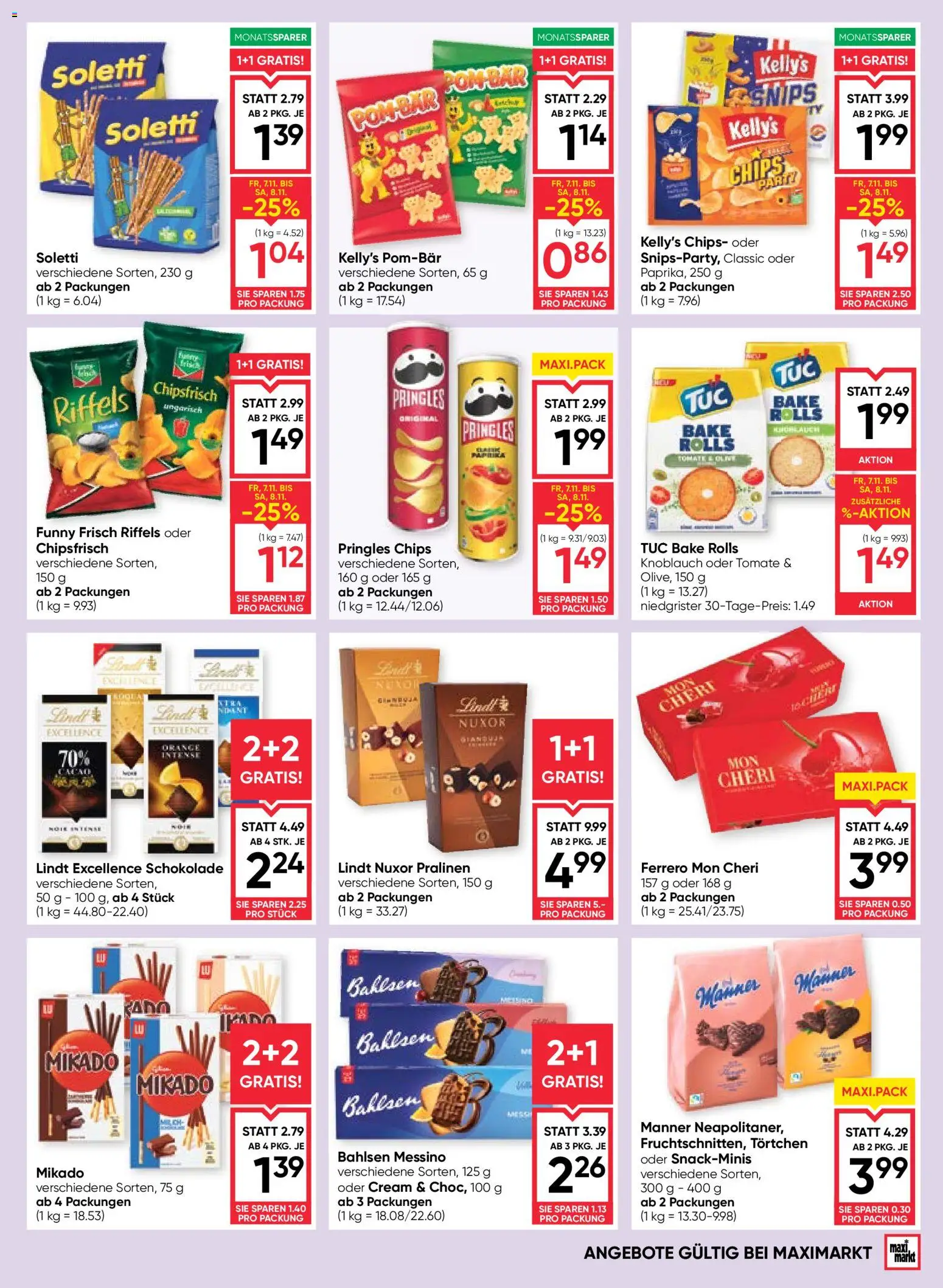 Maximarkt Flugblatt gültig ab 06.11.2025 | Seite: 13 | Produkte: Chips, Knoblauch, Schokolade