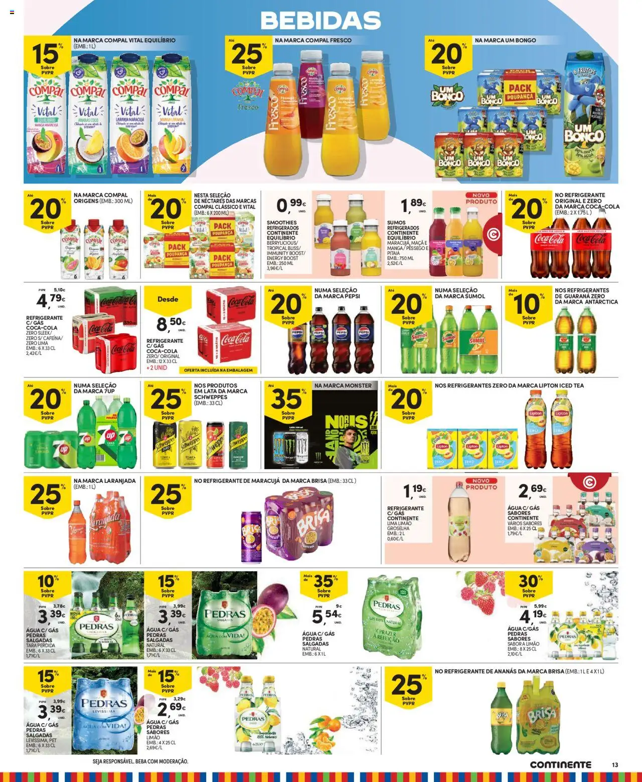 Continente folheto Madeira │ válido de 19.08.2025 | Página: 13 | Produtos: Agua, Refrigerante, Coca-cola, Soda