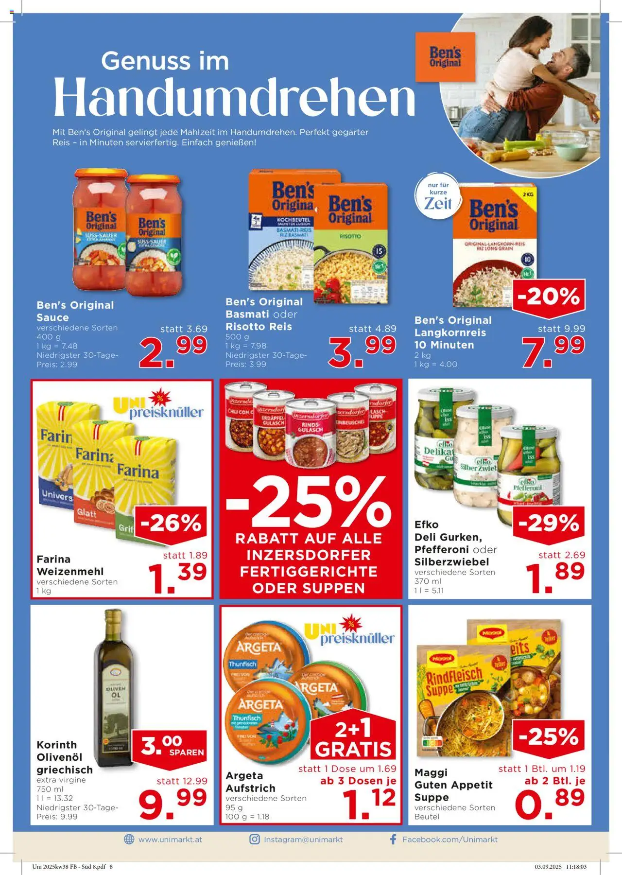 Unimarkt Flugblatt gültig ab 17.09.2025 | Seite: 10 | Produkte: Fertiggerichte, Chili, Reis, Rindfleisch