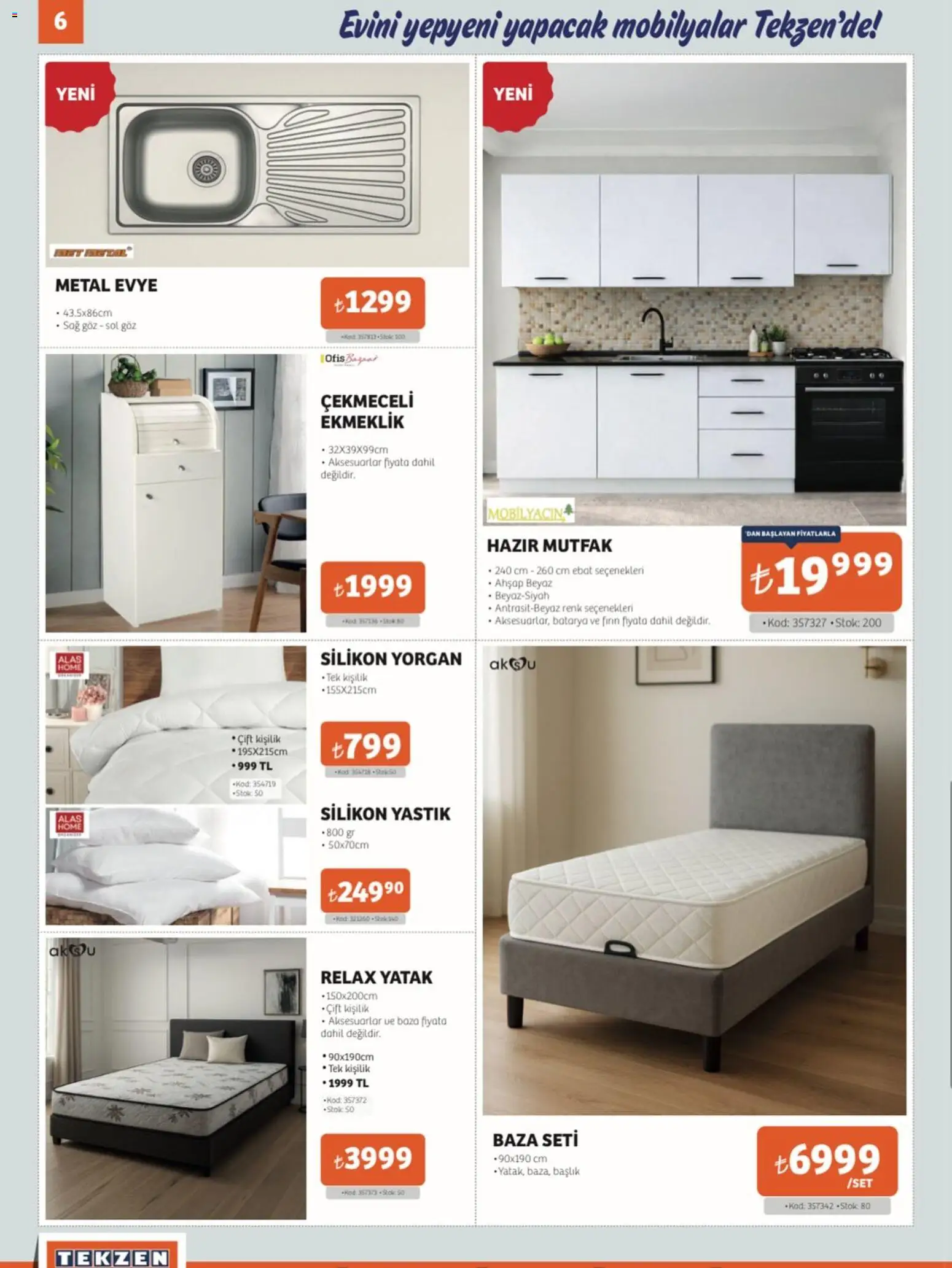 Tekzen Katalog - 06.01.2026 tarihinden itibaren geçerlidir | Sayfa: 6 | Ürünler: Yatak, Yastık, Su, Yorgan