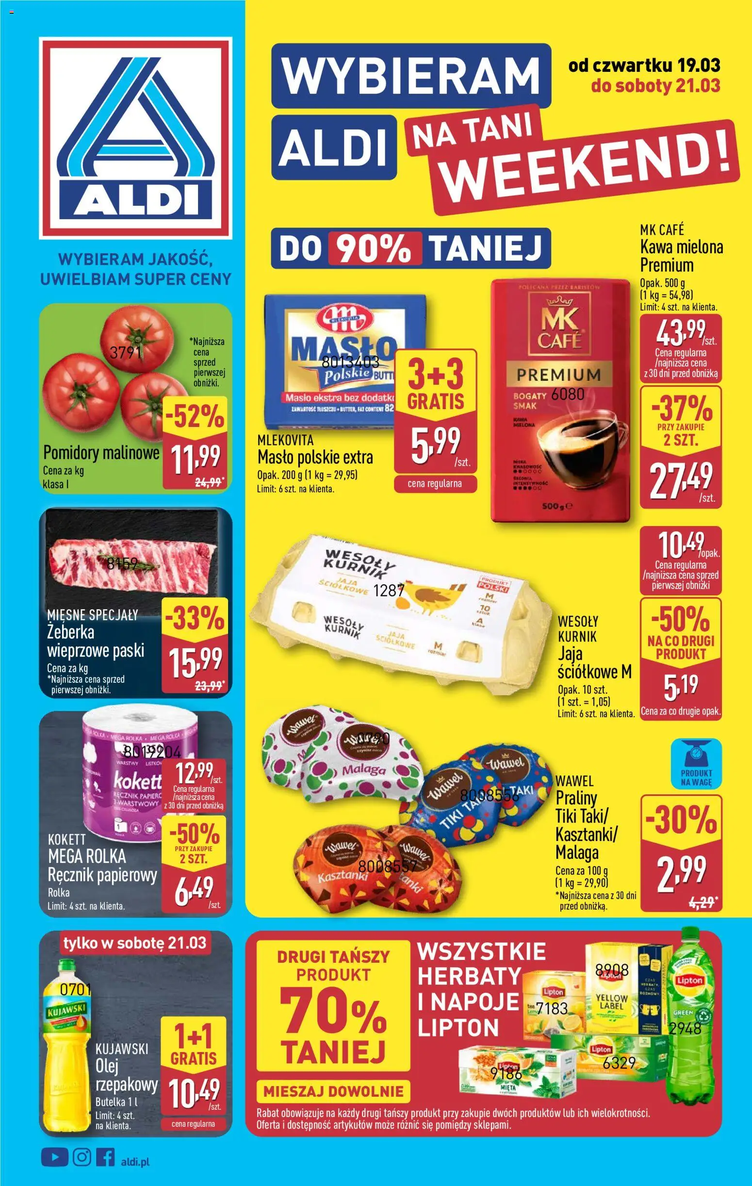 Aldi Polsko leták - Oferta weekendowa od 19.03.2026 | Strana: 1 | Produkty: Máslo, Olej