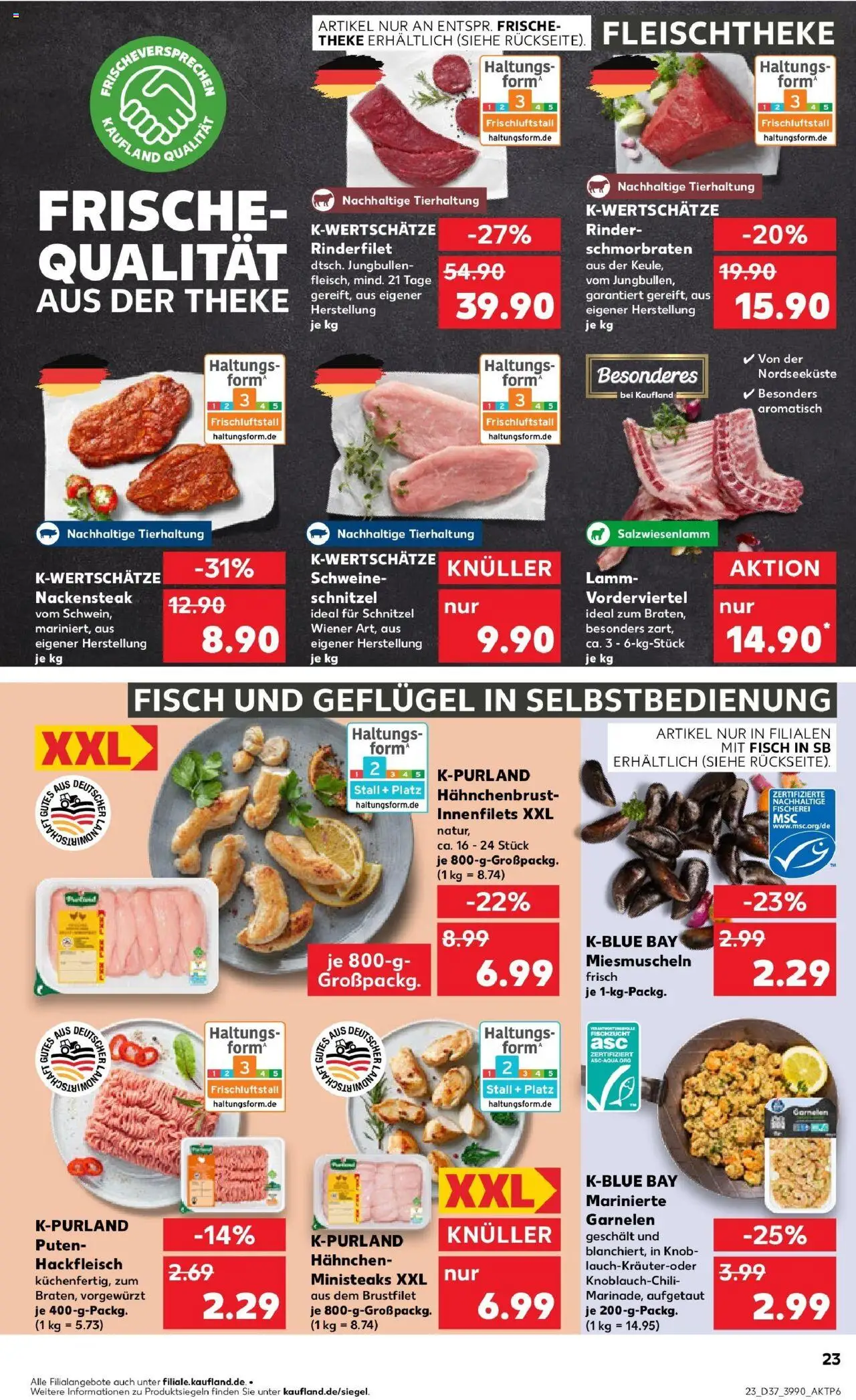 Kaufland prospekt Bremerhaven	 – gültig ab 11.09.2025 | Seite: 23 | Produkte: Hahnchen, Rinderfilet, Steak, Hackfleisch