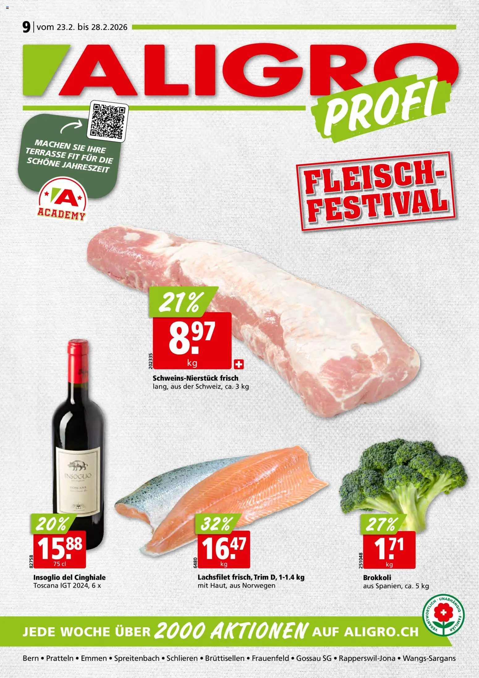 Aligro Aktionen Schlieren, Gossau SG, Frauenfeld, Rapperswil-Jona, Sargans, Bern, Brüttisellen, Pratteln, Emmen, Spreitenbach – gültig ab 23.02.2026 | Seite: 1