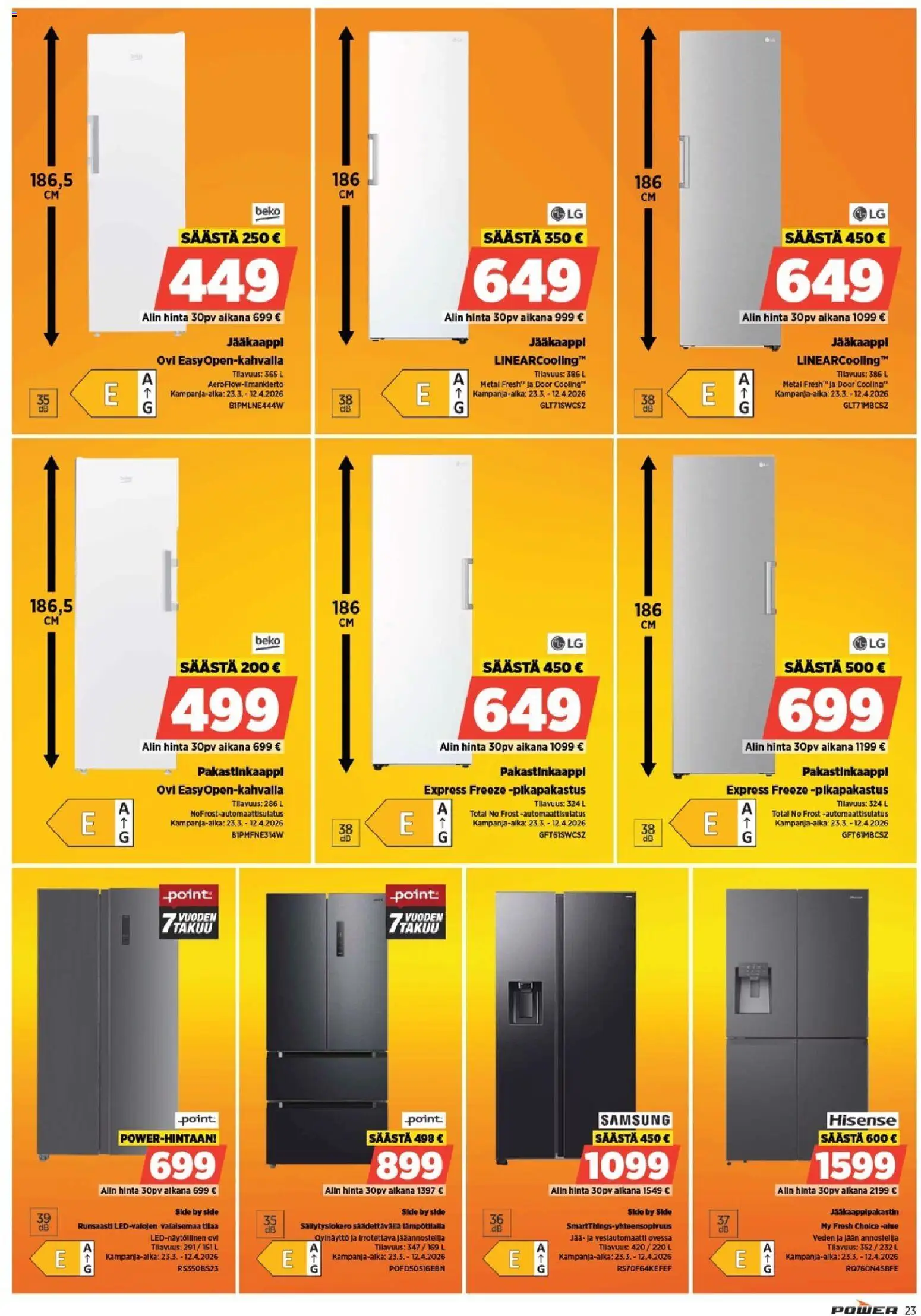 Power tarjoukset – voimassa 30.03.2026 alkaen | Sivu: 23 | Tuotteet: Jääkaappipakastin